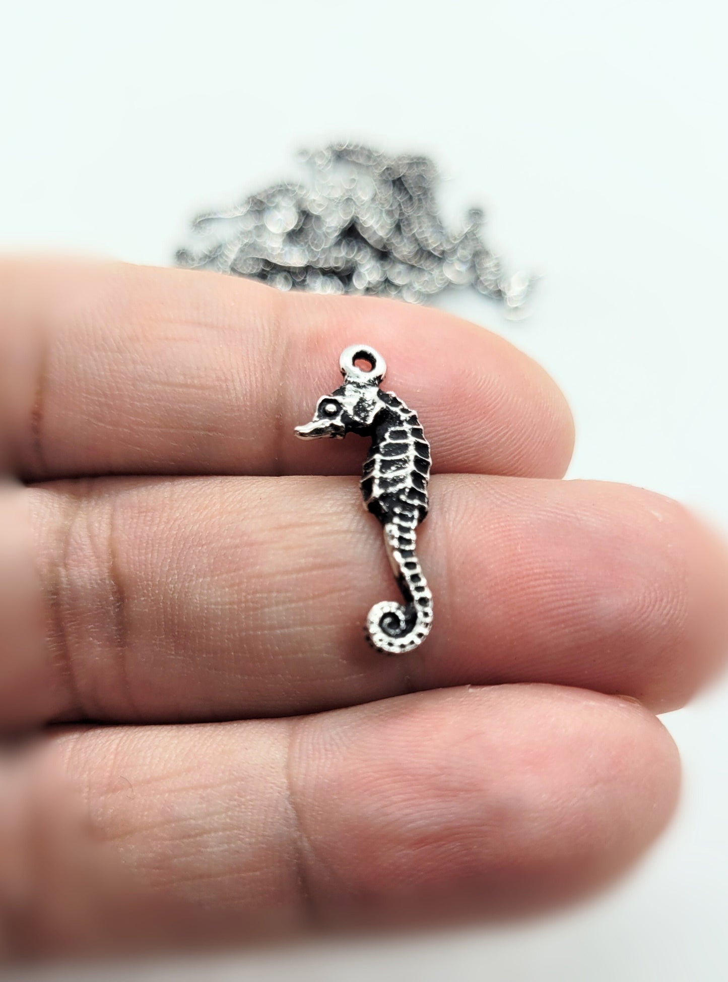 Silver Seahorse Charm Pendant by TierraCast, Cast Pewter, Lead Free, 25x10mm, Hole 2mm