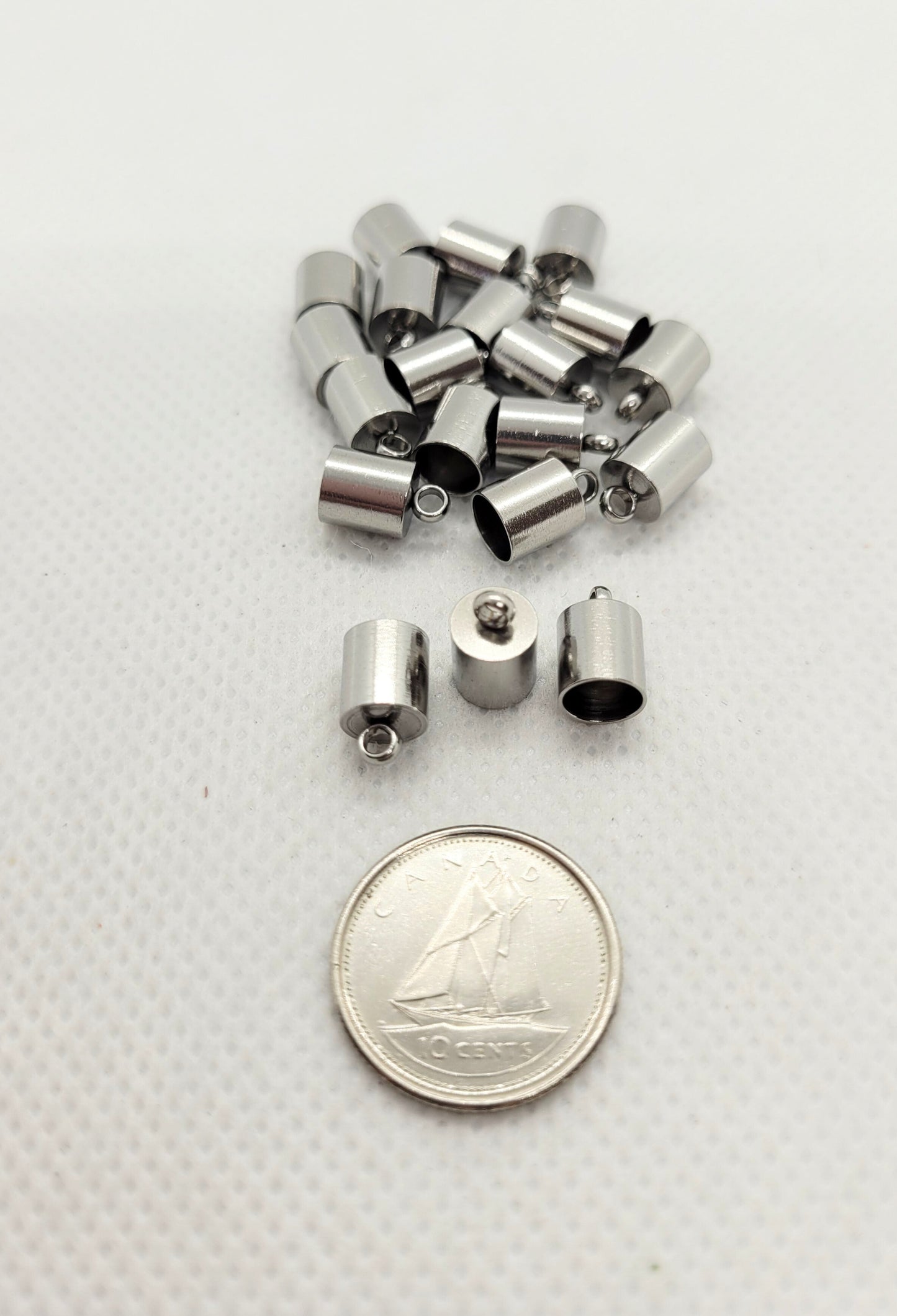 Silver Cord Ends, End Caps, 304 Stainless Steel, 20 pieces, 7x6mm, Hole 1.5mm, Inner Diameter 5mm