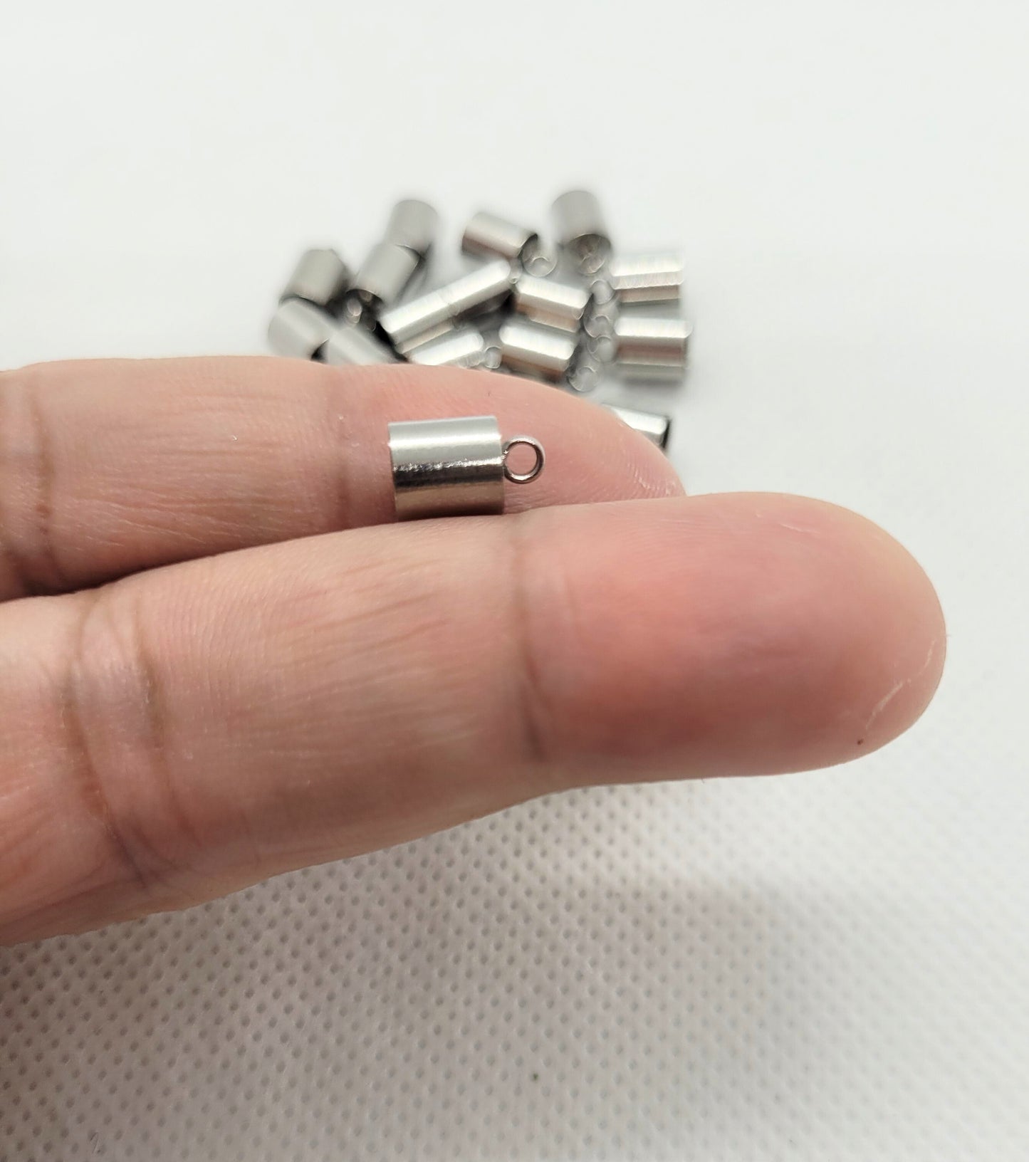 Silver Cord Ends, End Caps, 304 Stainless Steel, 20 pieces, 7x6mm, Hole 1.5mm, Inner Diameter 5mm