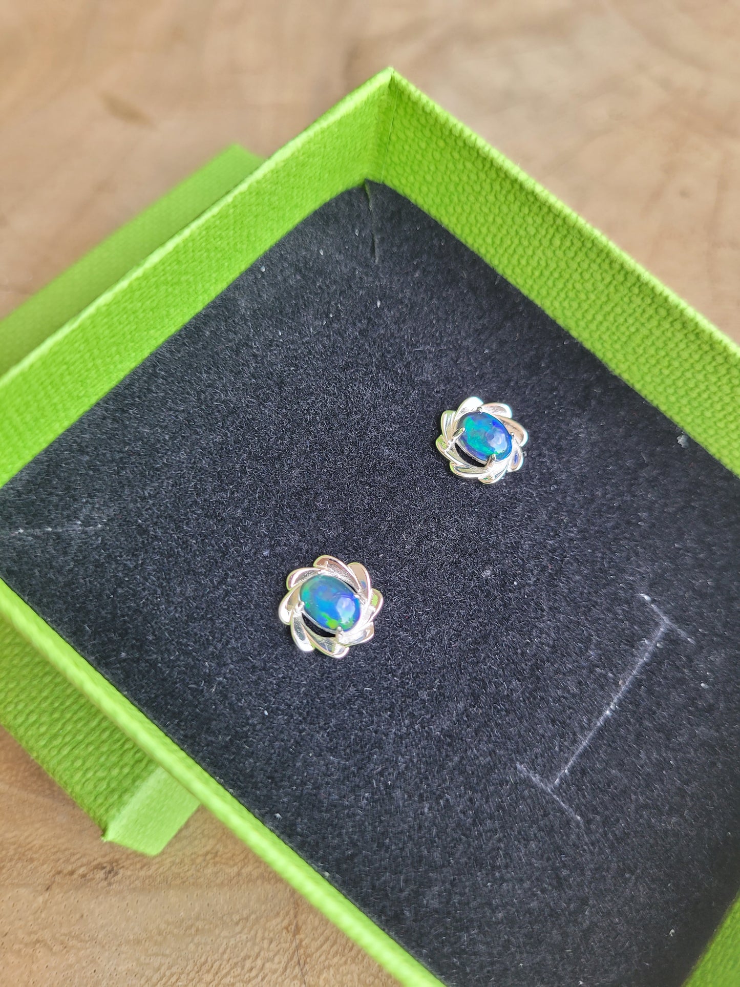 Custom Black Opal & .925 Sterling Silver Stud Earrings