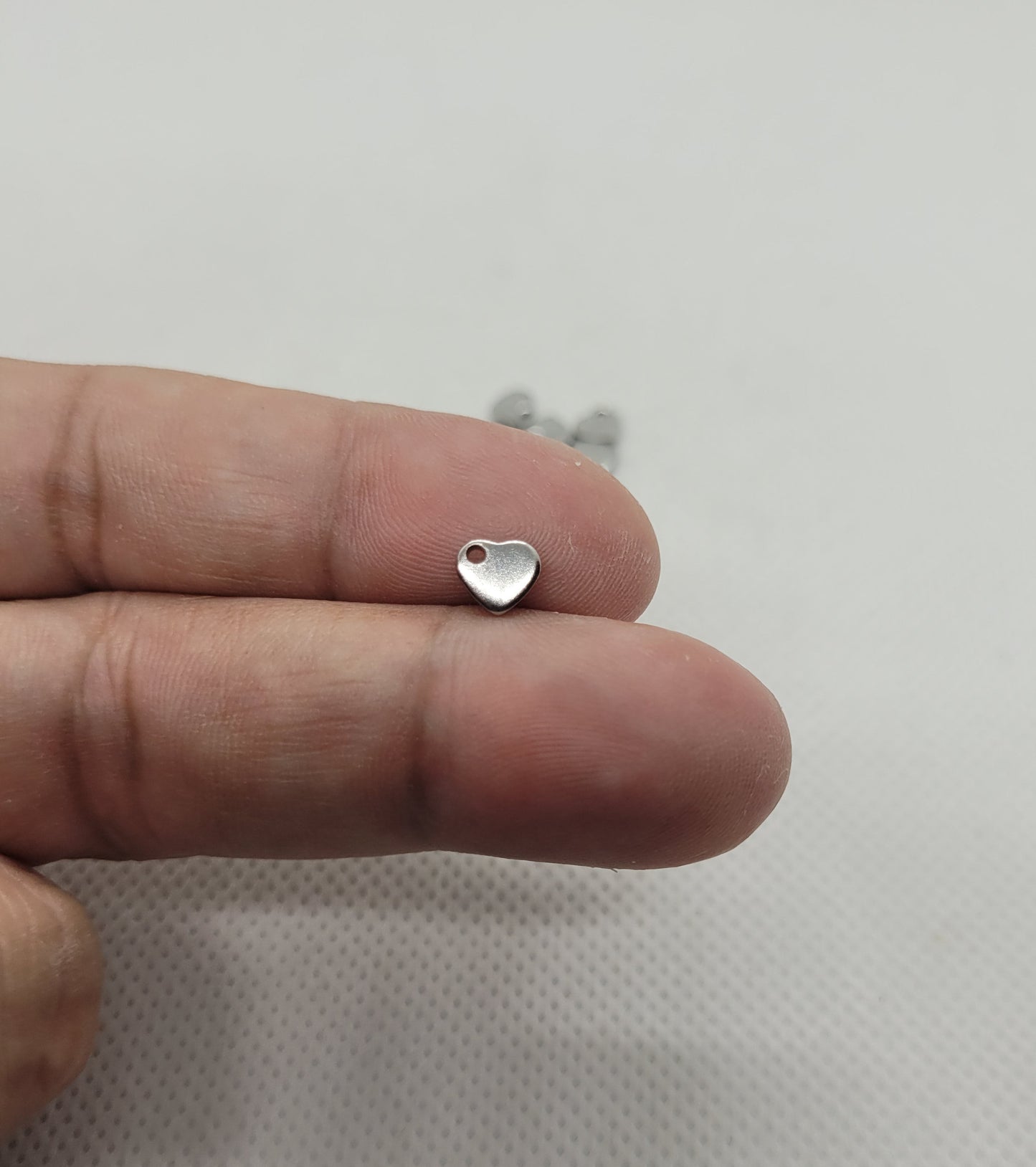 10 pcs Silver Heart Charm, 304 Stainless Steel, Tag Charm, Small Extender Charm, 6x5x0.9mm, Hole: 1mm