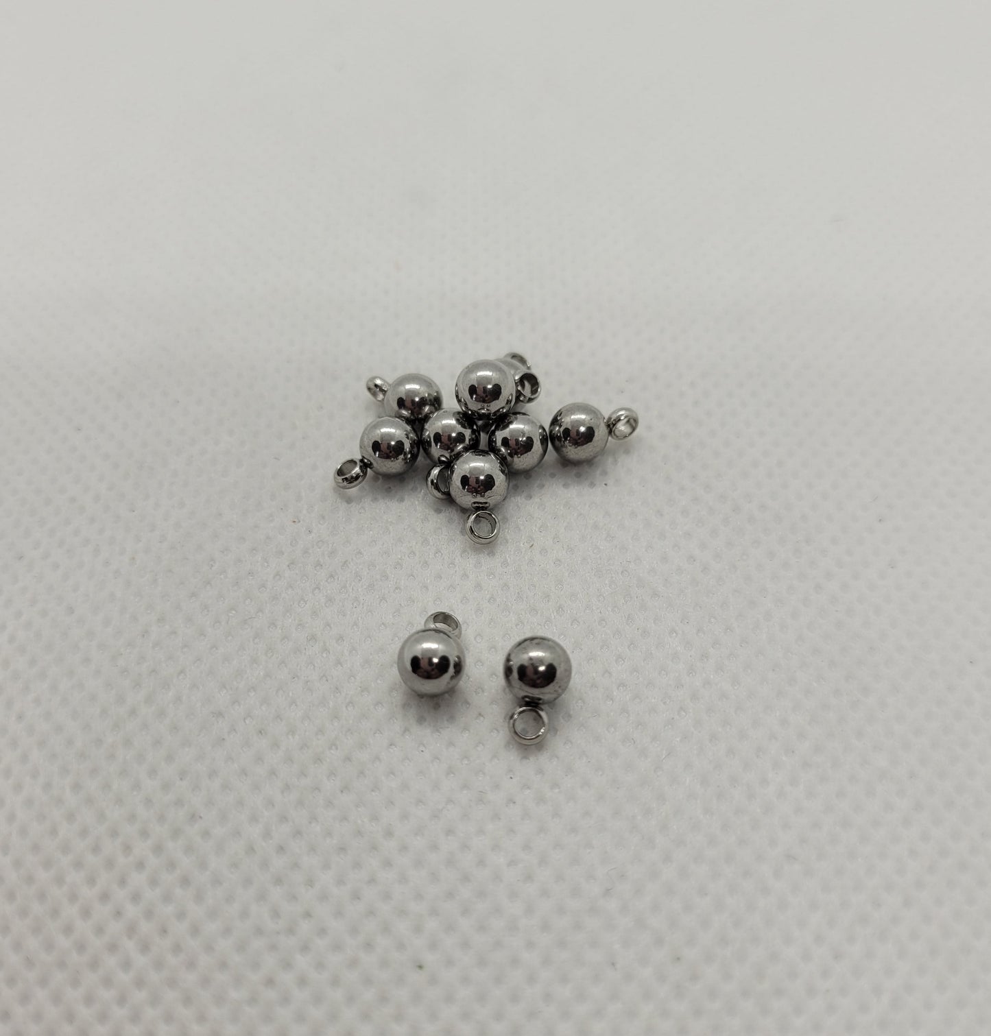 Small Silver Ball Charms, Ball Pendants, 10 pcs, Round, 304 Stainless Steel, 5mm Ball, 7.5x5mm, Hole: 1.8mm