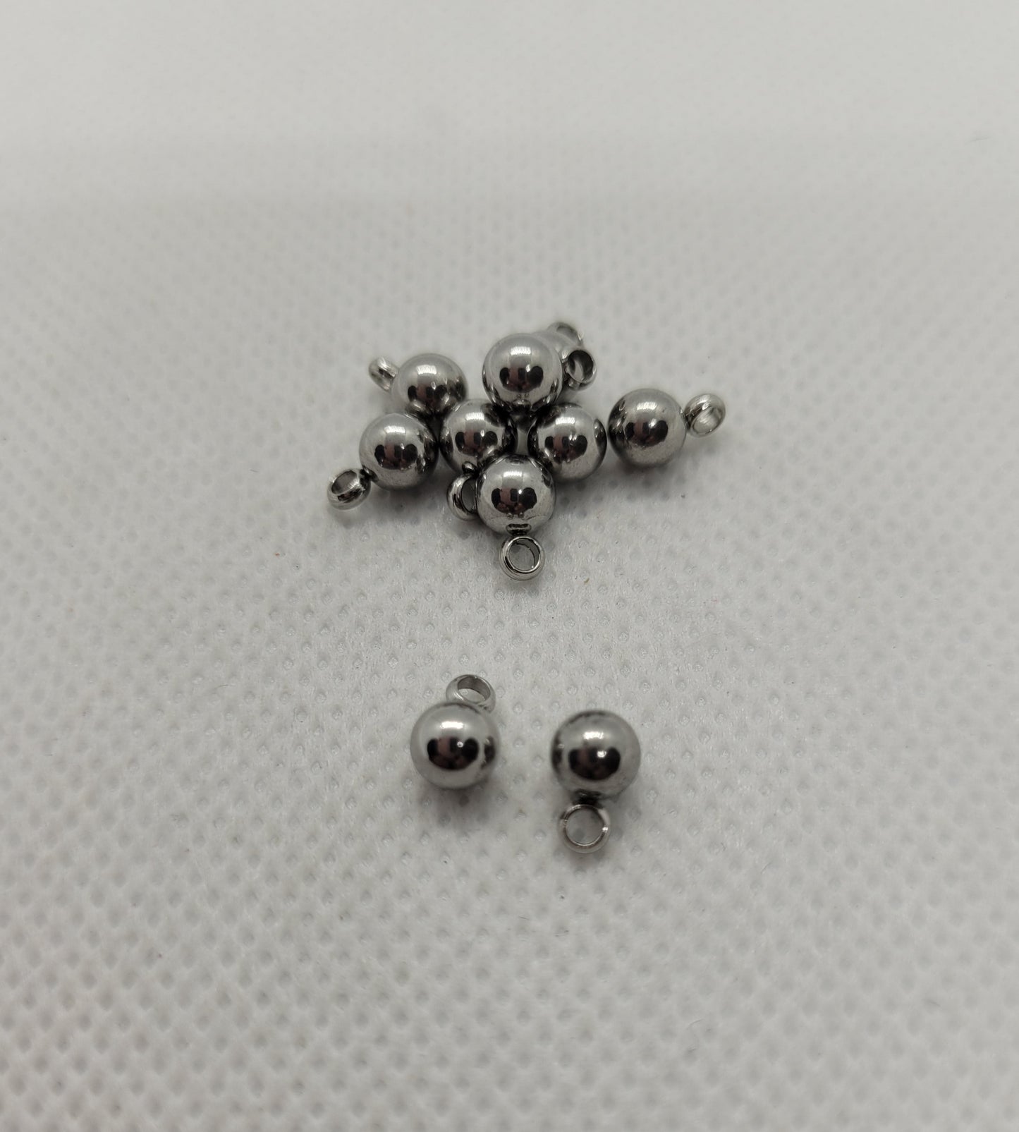 Small Silver Ball Charms, Ball Pendants, 10 pcs, Round, 304 Stainless Steel, 5mm Ball, 7.5x5mm, Hole: 1.8mm