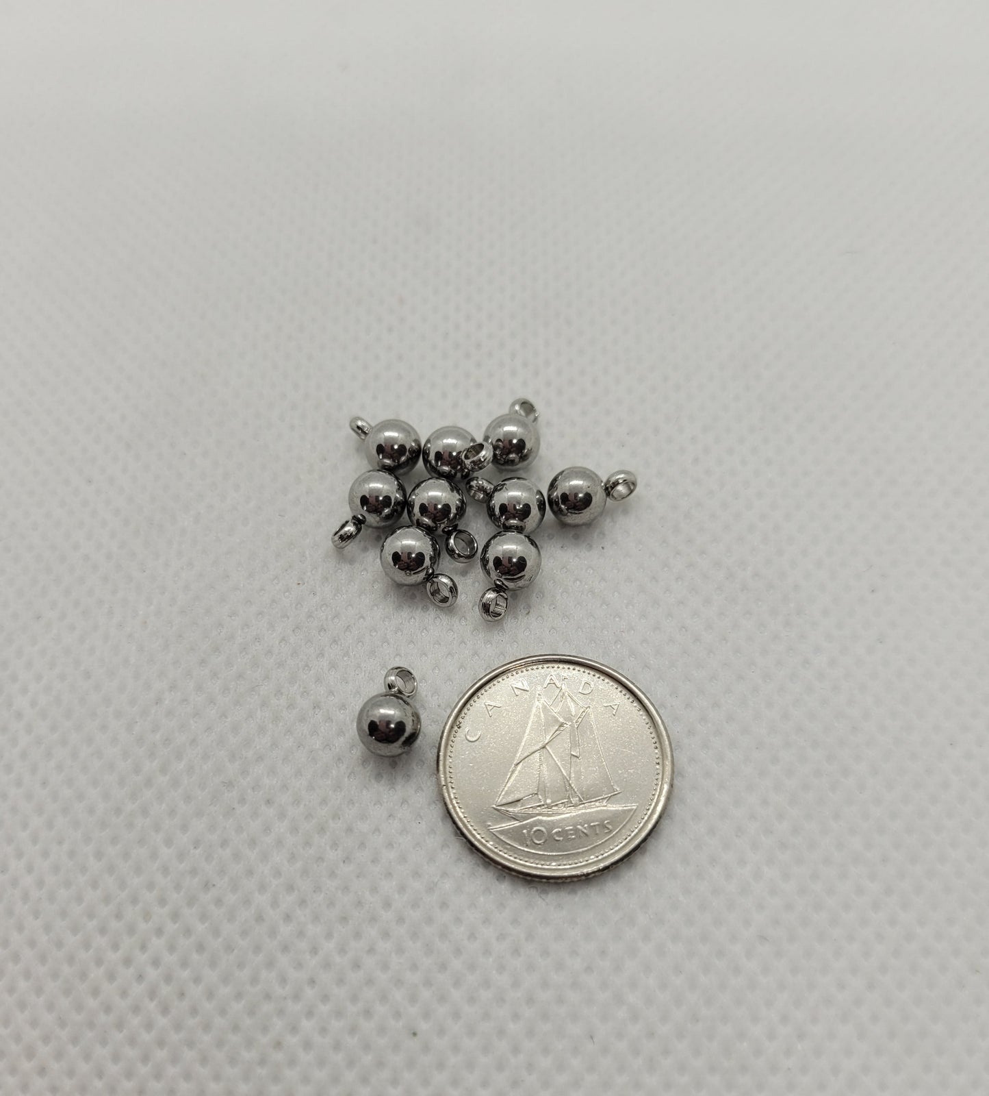 Small Silver Ball Charms, Ball Pendants, 10 pcs, Round, 304 Stainless Steel, 5mm Ball, 7.5x5mm, Hole: 1.8mm