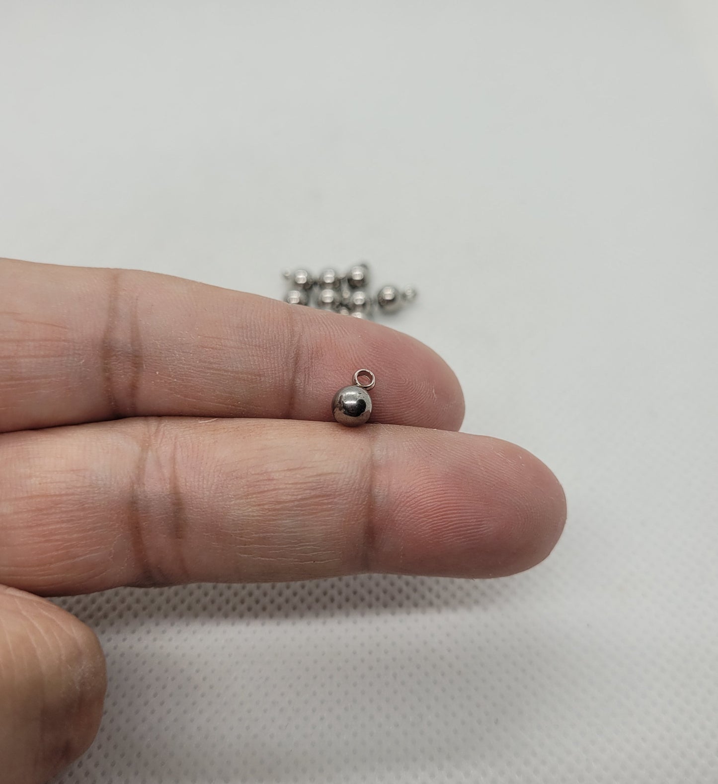 Small Silver Ball Charms, Ball Pendants, 10 pcs, Round, 304 Stainless Steel, 5mm Ball, 7.5x5mm, Hole: 1.8mm