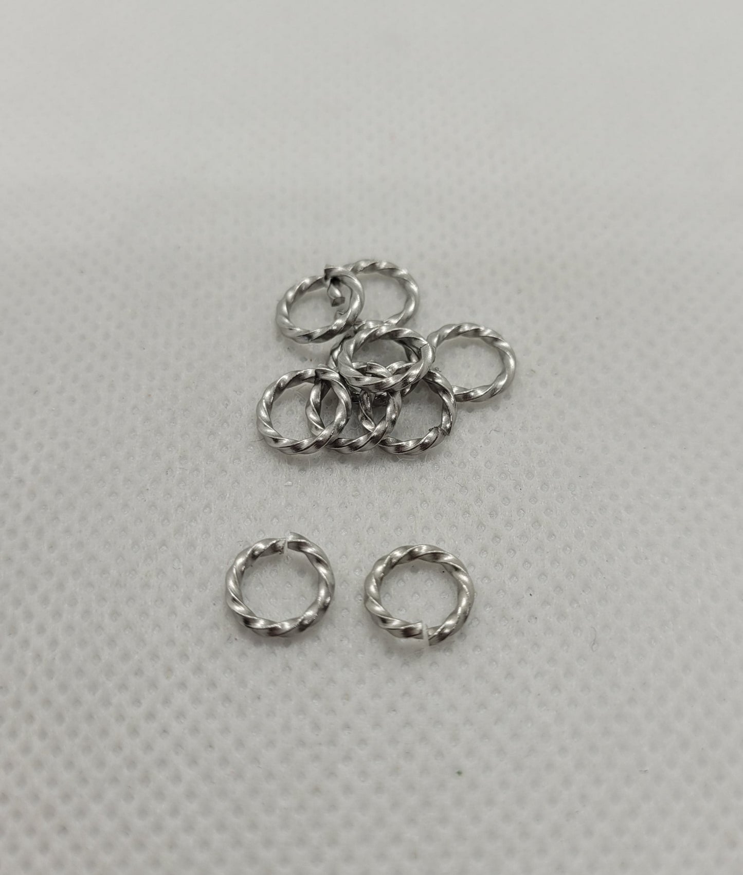 Silver Open Jump Rings, 304 Stainless Steel, 10 pieces, 8x1.2mm, Inner Diameter 5.5~6mm, Unique Twisted Jump Rings