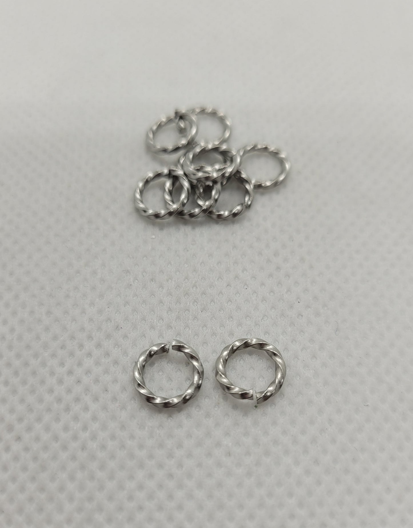 Silver Open Jump Rings, 304 Stainless Steel, 10 pieces, 8x1.2mm, Inner Diameter 5.5~6mm, Unique Twisted Jump Rings