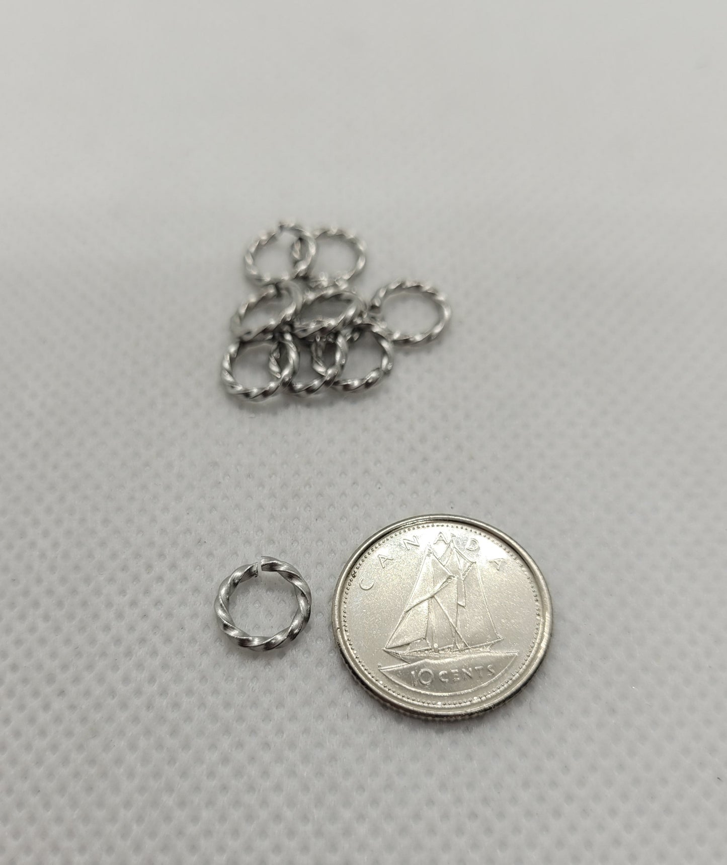 Silver Open Jump Rings, 304 Stainless Steel, 10 pieces, 8x1.2mm, Inner Diameter 5.5~6mm, Unique Twisted Jump Rings