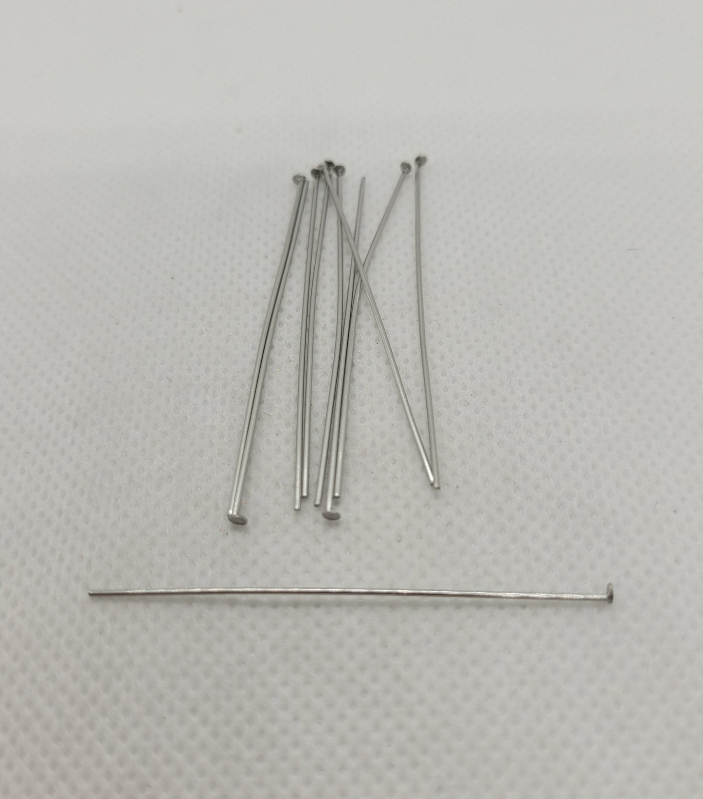 Silver Flat Head Pins, 50mm, 304 Stainless Steel, 10 pieces, 50x0.7mm, Pin 0.737mm (0.029 in, 21 Gauge), Head: 1.2~1.5mm
