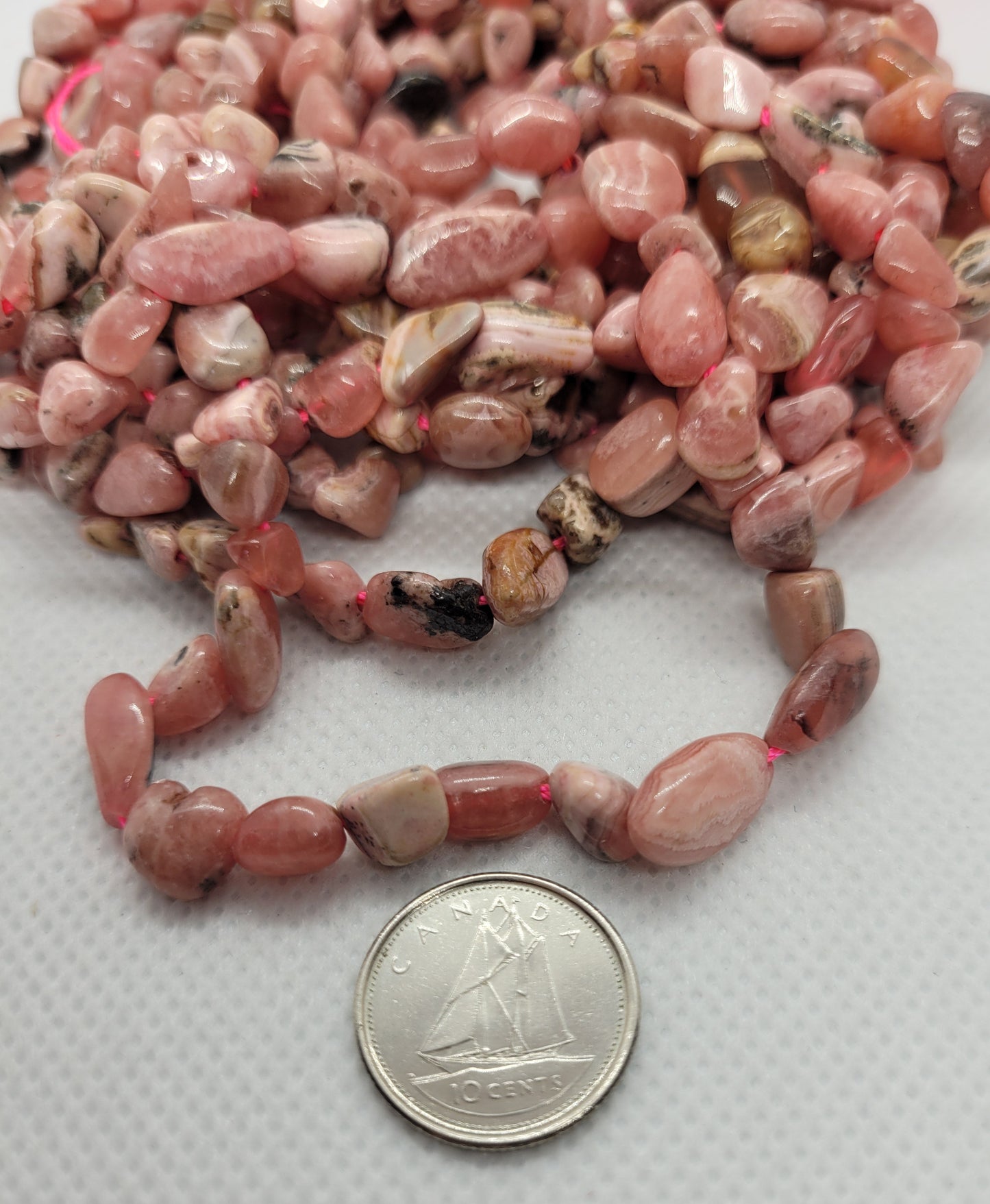 Natural Rhodochrosite Beads, Unique Beads, Tumbled, 1 strand, 5~11x5~8x3~6mm, Hole: 0.8mm, about 52pcs/Strand, about 15 inch strand (40.5cm)
