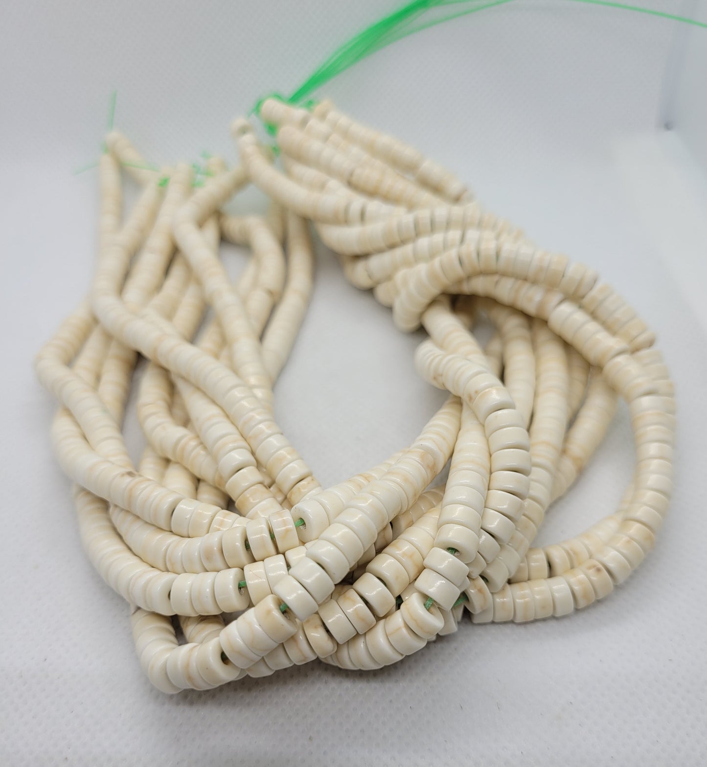 Turquoise Beads, 6mm Heishi Disc, 1 strand, Flat Round, Dyed, Synthetic, Antique White, 6x3mm, Hole 1mm, approx 130pcs per strand, about 15"