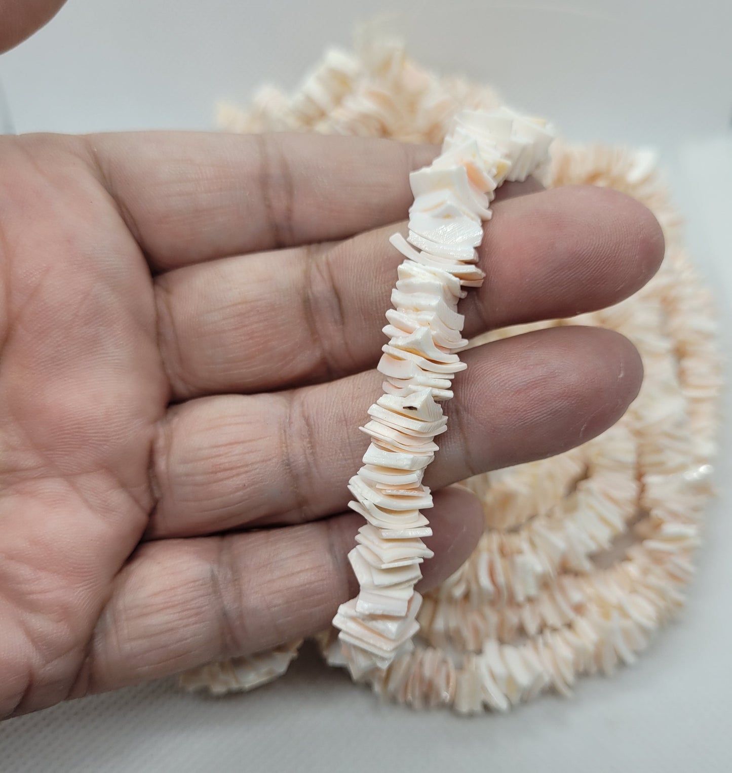 Natural Freshwater Shell Beads, Puka Shell, Pale Pink, 1 Strand, 6~10.5x5~8.5x0.5~4mm, Hole: 0.9mm, Full 15 inch strand, about 270pcs/Strand