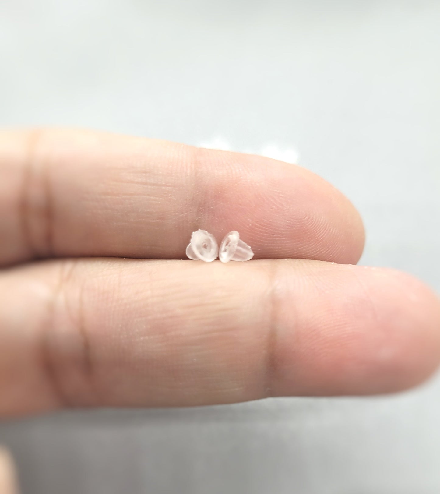Silicone Earring Backs, Ear Nuts, Round or Flower shape, 100 pcs, Translucent White, Flexible Silicone, Hole 0.7mm, See sizes in description