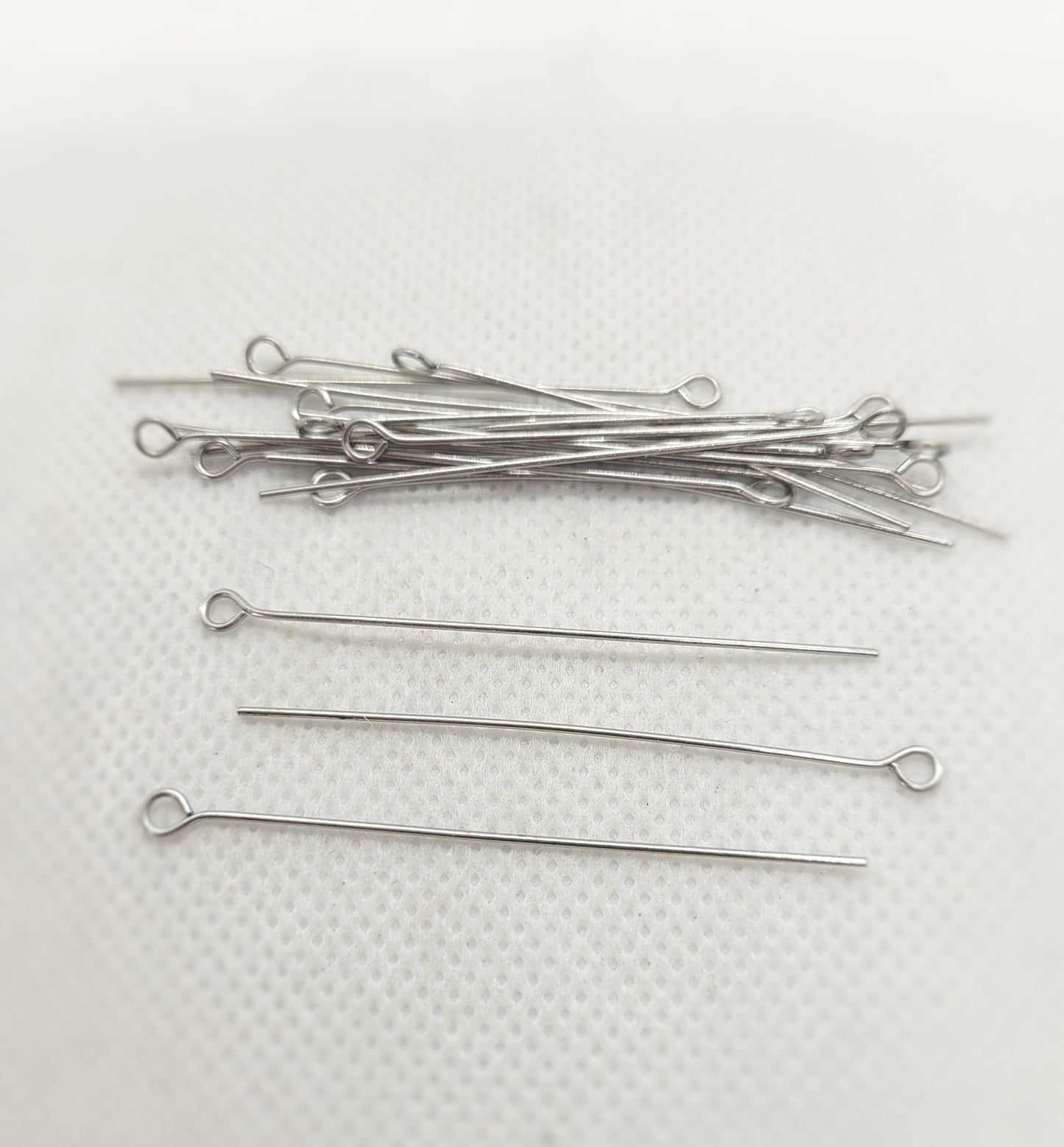 304 Stainless Steel Pins, Eye Pin or Ball Pin, 20 pieces, 50x0.7mm, 21 Gauge, Ball 2mm, Eye 2mm