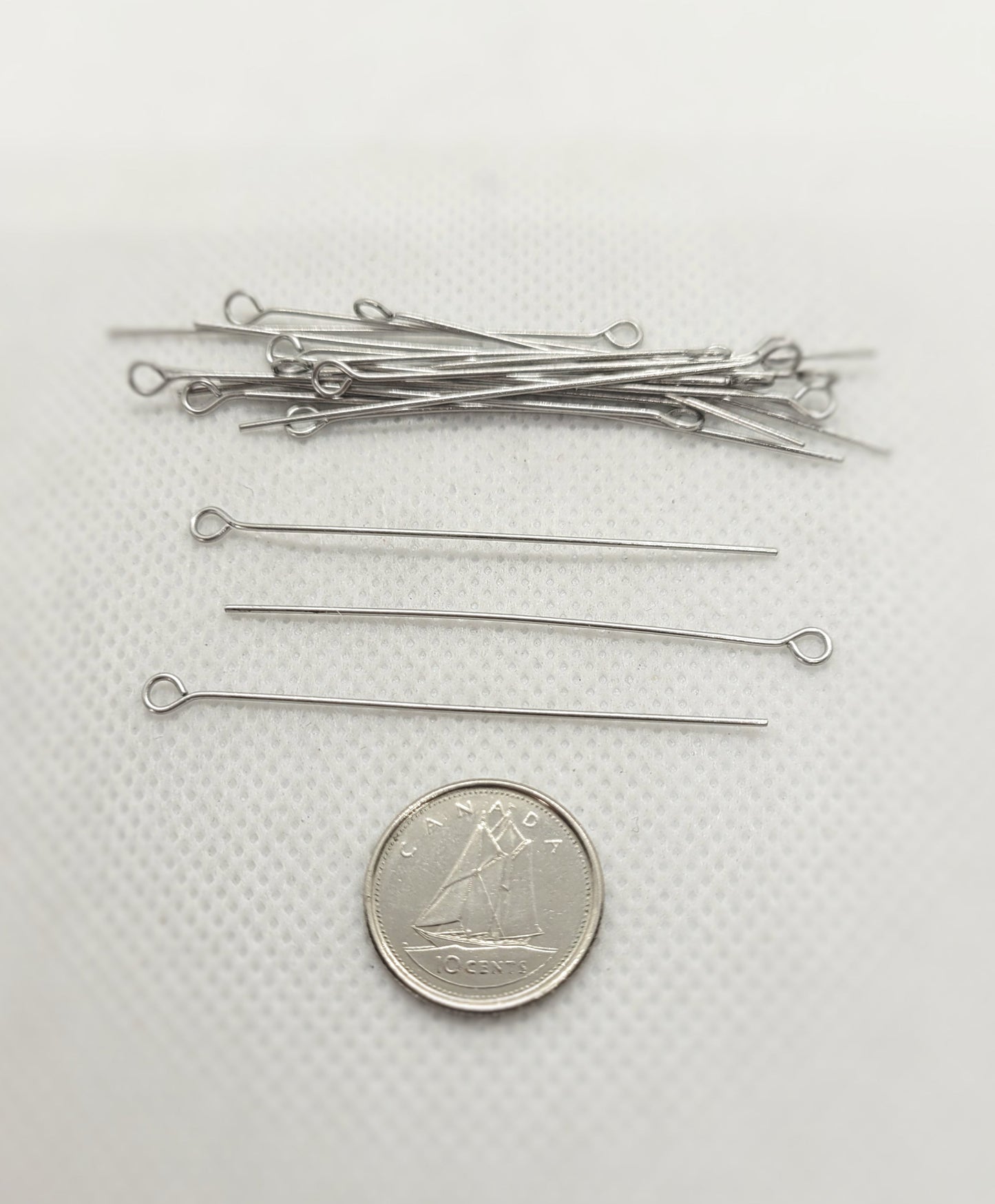 304 Stainless Steel Pins, Eye Pin or Ball Pin, 20 pieces, 50x0.7mm, 21 Gauge, Ball 2mm, Eye 2mm