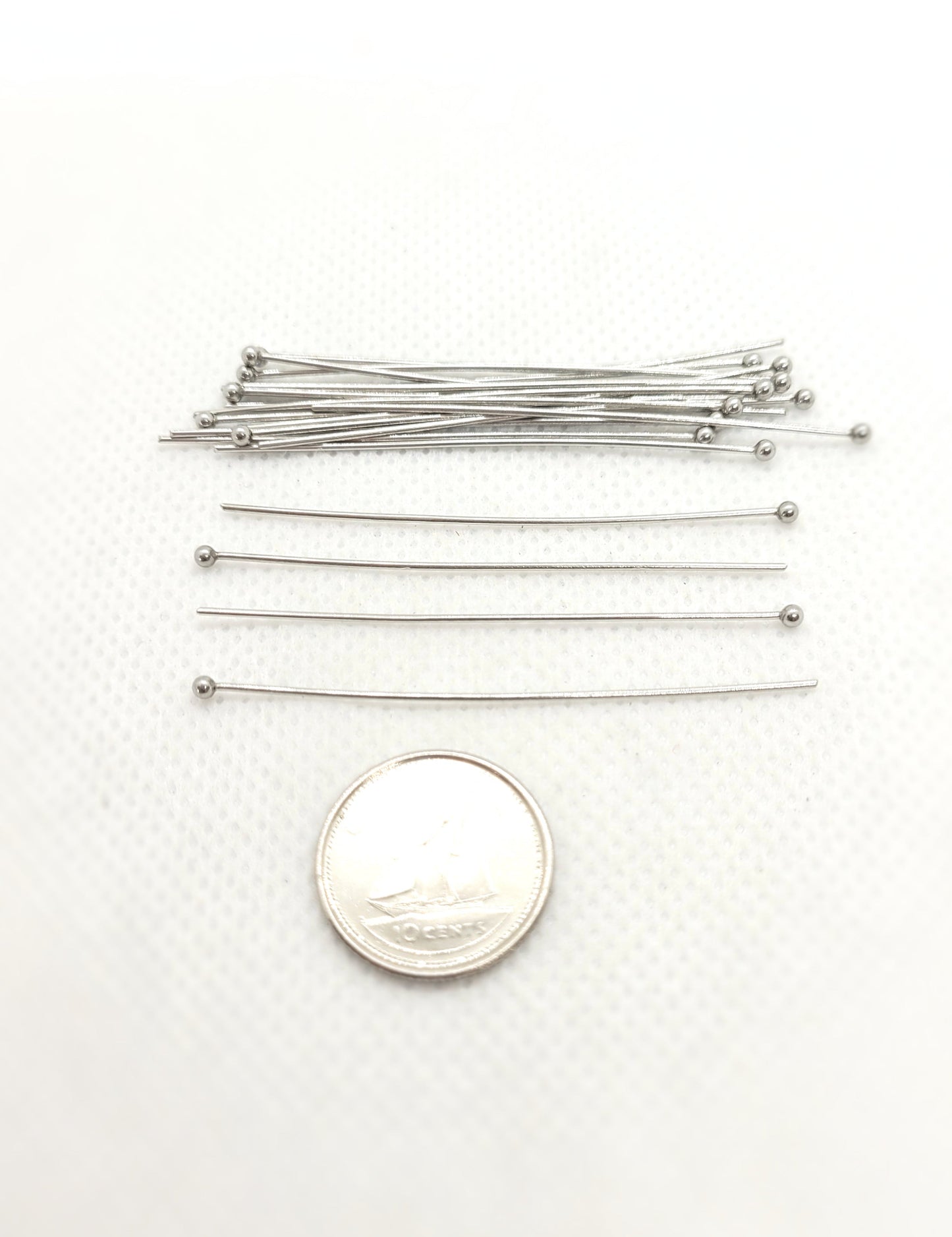 304 Stainless Steel Pins, Eye Pin or Ball Pin, 20 pieces, 50x0.7mm, 21 Gauge, Ball 2mm, Eye 2mm