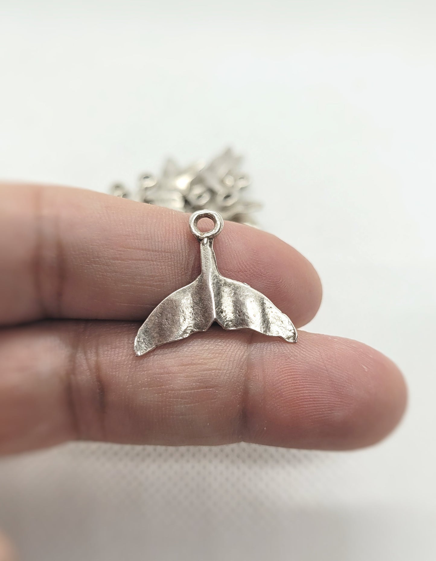Silver Whale Tail Charm Mermaid Tail Pendant, Antiqued Pewter, Mykonos, priced per piece, 20x25mm, Hole 3mm, Lead Free
