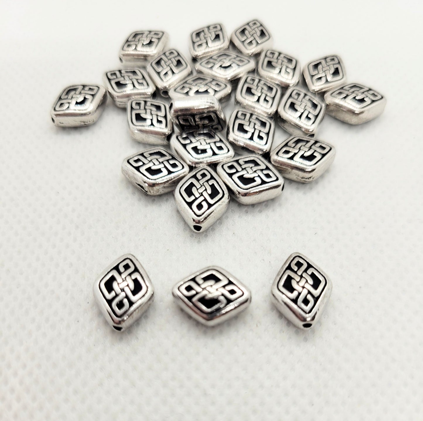 Silver Celtic Diamond Spacer Bead by TierraCast, 5 pcs, 11x8.5x4.5mm, Hole 1mm, Pewter, Hypo Allergenic