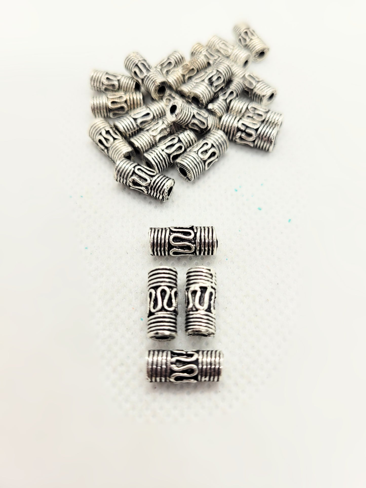 Silver Serpentine Tube Spacer Bead by Mykonos, Pewter, 5 pieces, Antique Silver colour, Lead Free, 11x5mm, Hole 2mm