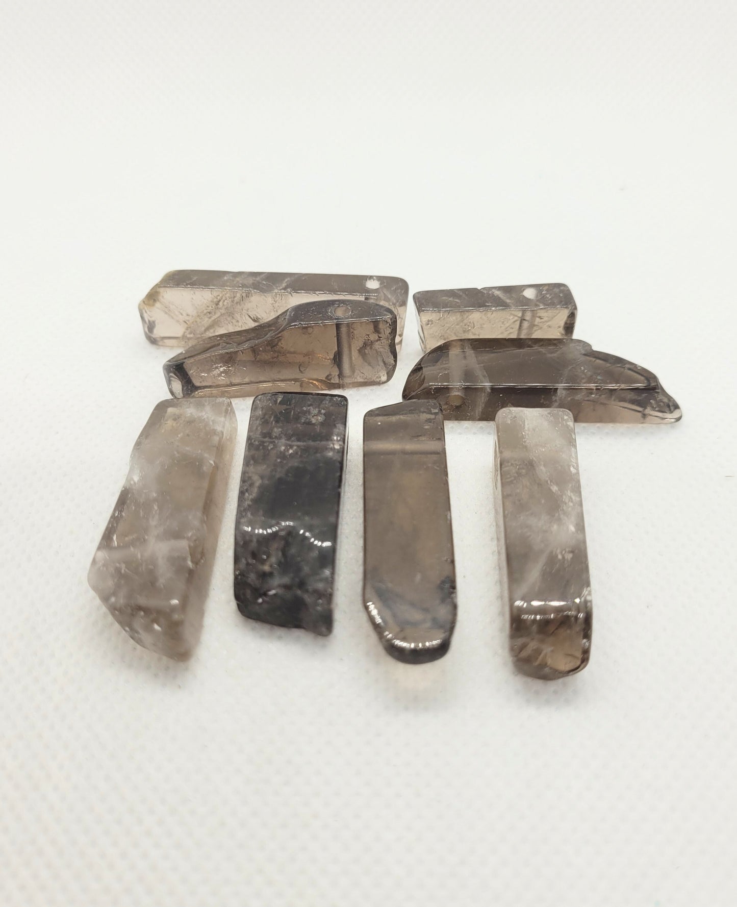 Natural Smoky Quartz Points, Loose, Semi Polish, 4 pieces, Top Drilled, Not Strung, Rectangle, about 20~65x7~15x6~10mm, Hole: 2mm