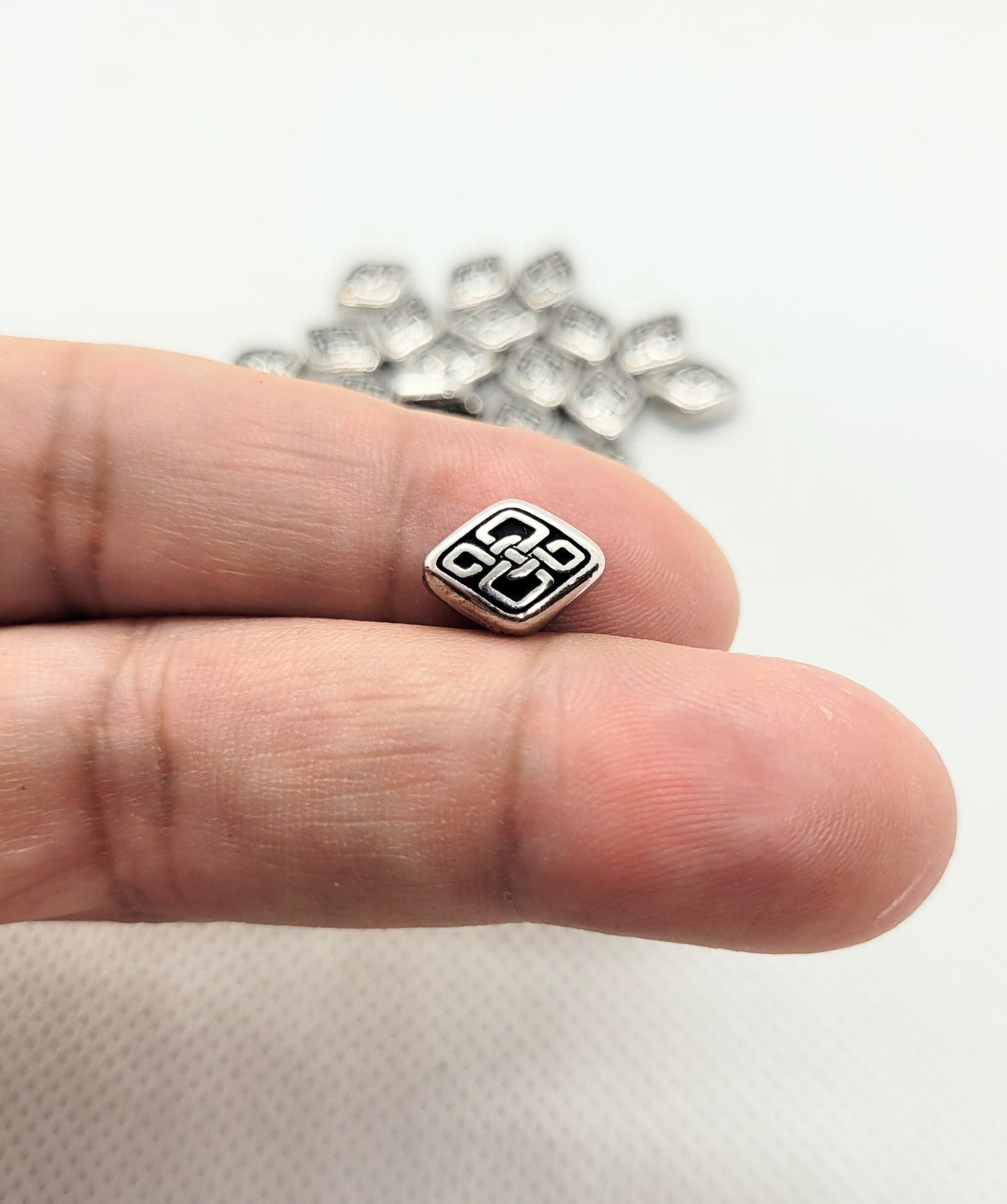 Silver Celtic Diamond Spacer Bead by TierraCast, 5 pcs, 11x8.5x4.5mm, Hole 1mm, Pewter, Hypo Allergenic