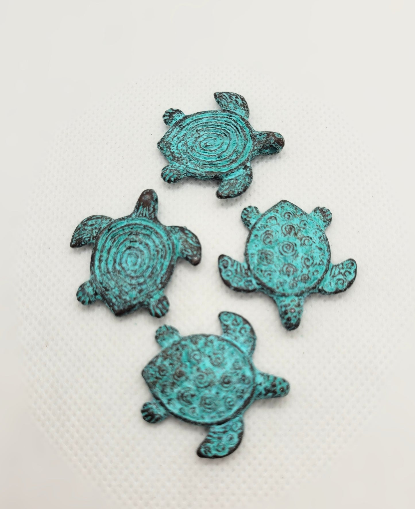 Sea Turtle Pendants by Mykonos in 3 colours, Silver, Bronze, Green Patina, Cast Pewter, Lead Free, 30x30mm, Hole 2mm, priced per piece