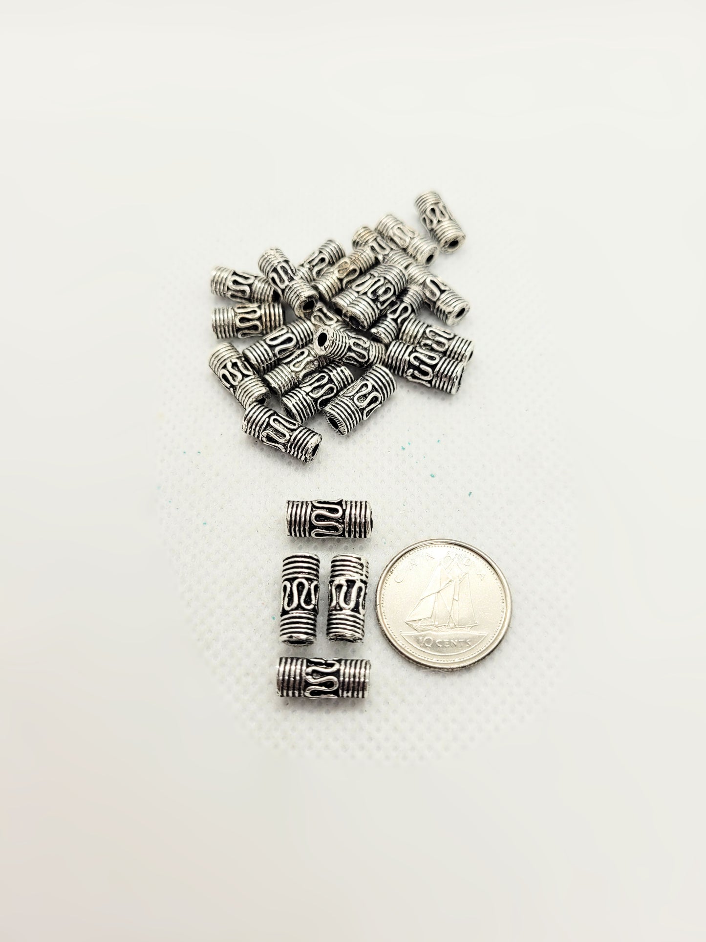Silver Serpentine Tube Spacer Bead by Mykonos, Pewter, 5 pieces, Antique Silver colour, Lead Free, 11x5mm, Hole 2mm