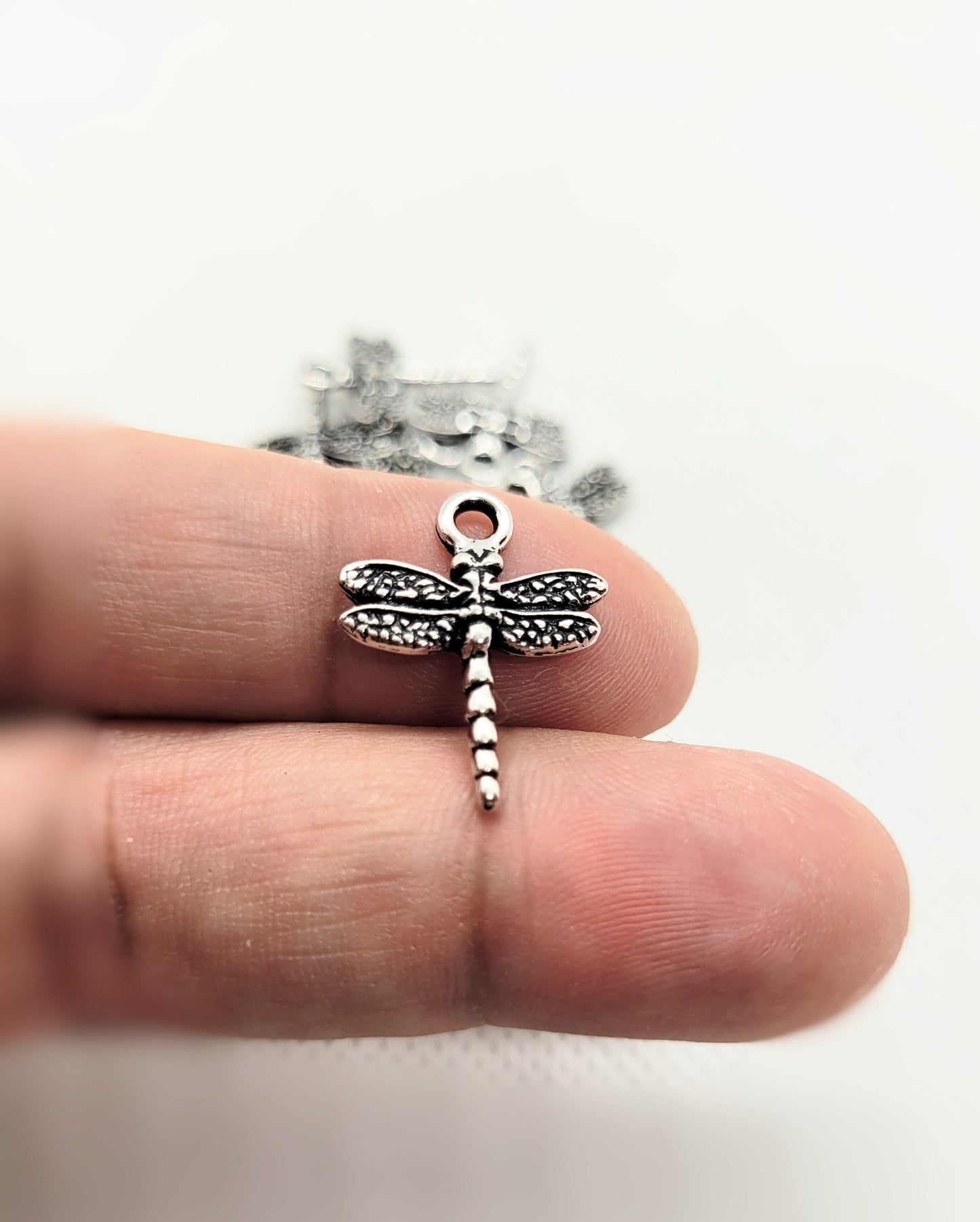 Silver Dragonfly Charm Pendant by TierraCast, Cast Pewter, Lead Free, 30x15mm, Hole 2mm, priced per piece