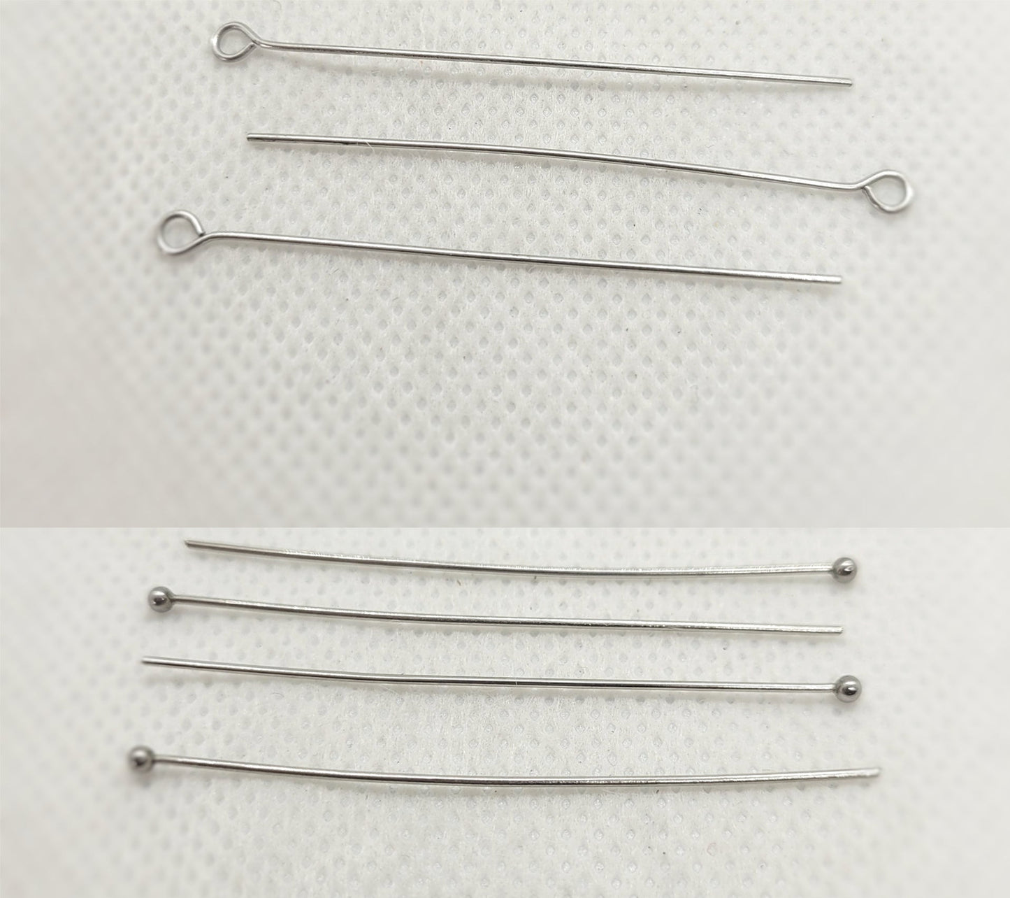 304 Stainless Steel Pins, Eye Pin or Ball Pin, 20 pieces, 50x0.7mm, 21 Gauge, Ball 2mm, Eye 2mm