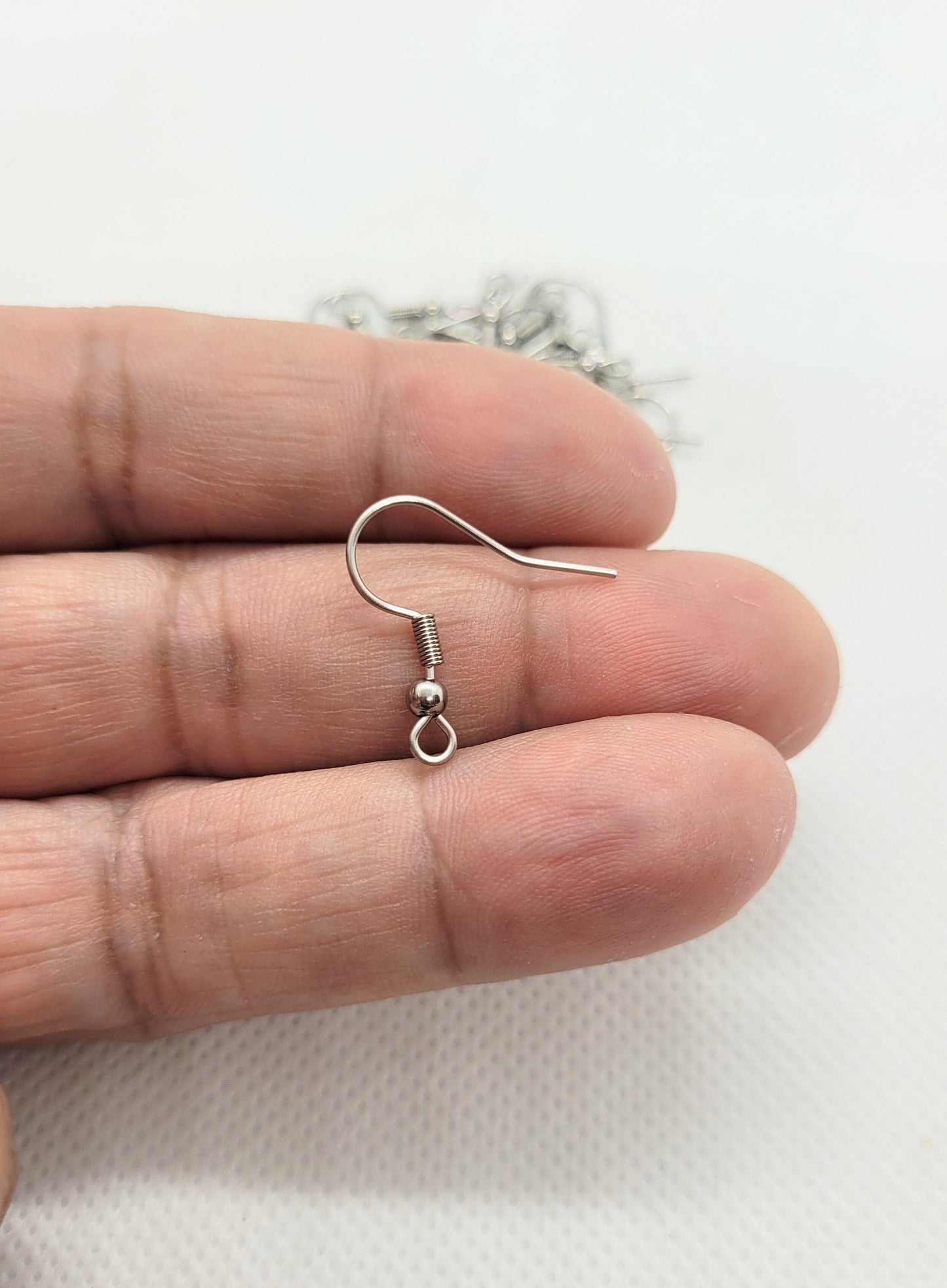 Silver Earring Hooks Ear Wires with Loop, 316 Surgical Stainless Steel, 20 pieces, 20x19.5mm, Hole 2mm, 21 Gauge, Pin 0.7mm