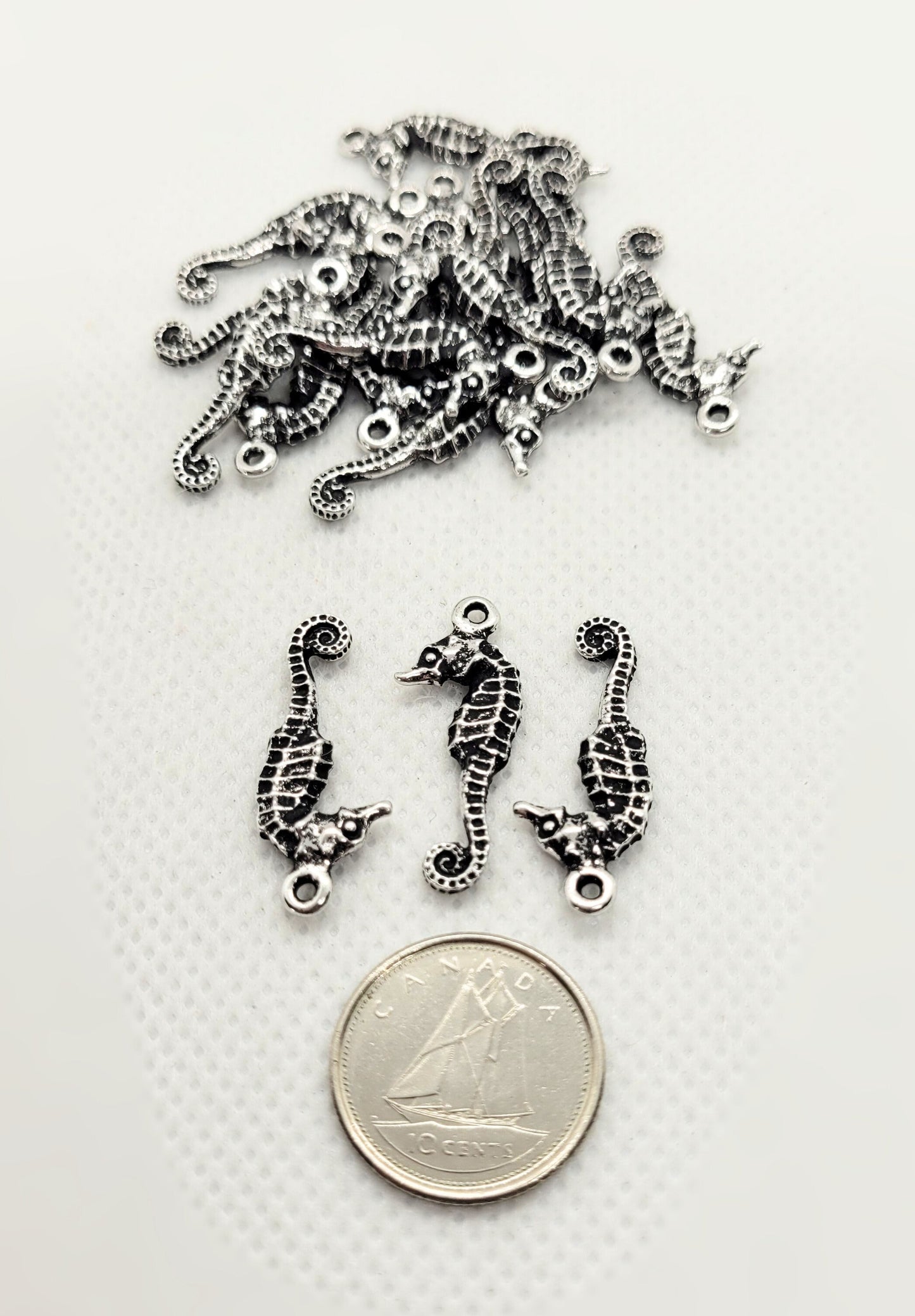 Silver Seahorse Charm Pendant by TierraCast, Cast Pewter, Lead Free, 25x10mm, Hole 2mm