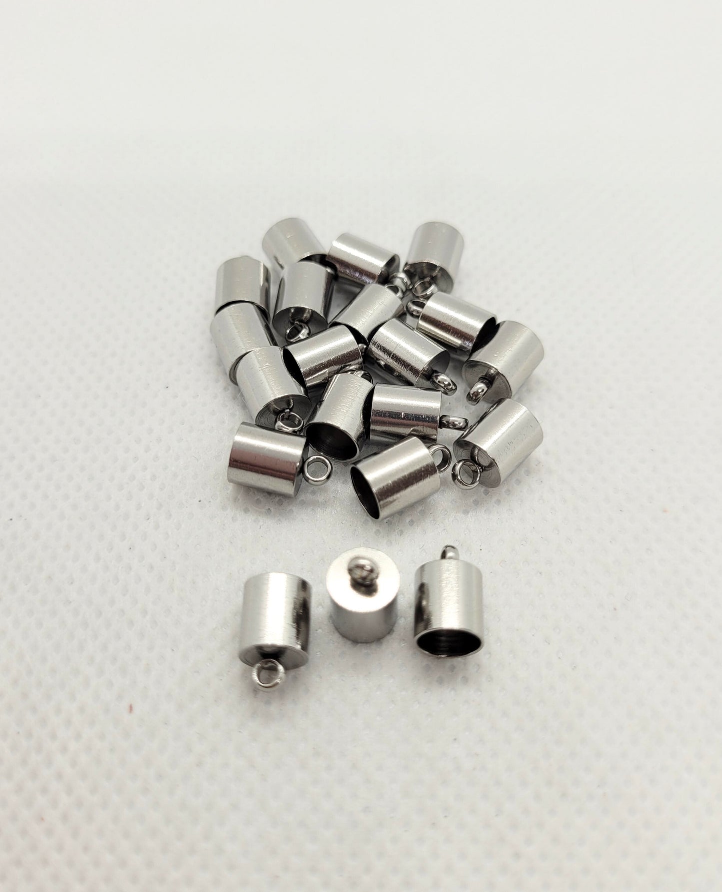 Silver Cord Ends, End Caps, 304 Stainless Steel, 20 pieces, 7x6mm, Hole 1.5mm, Inner Diameter 5mm