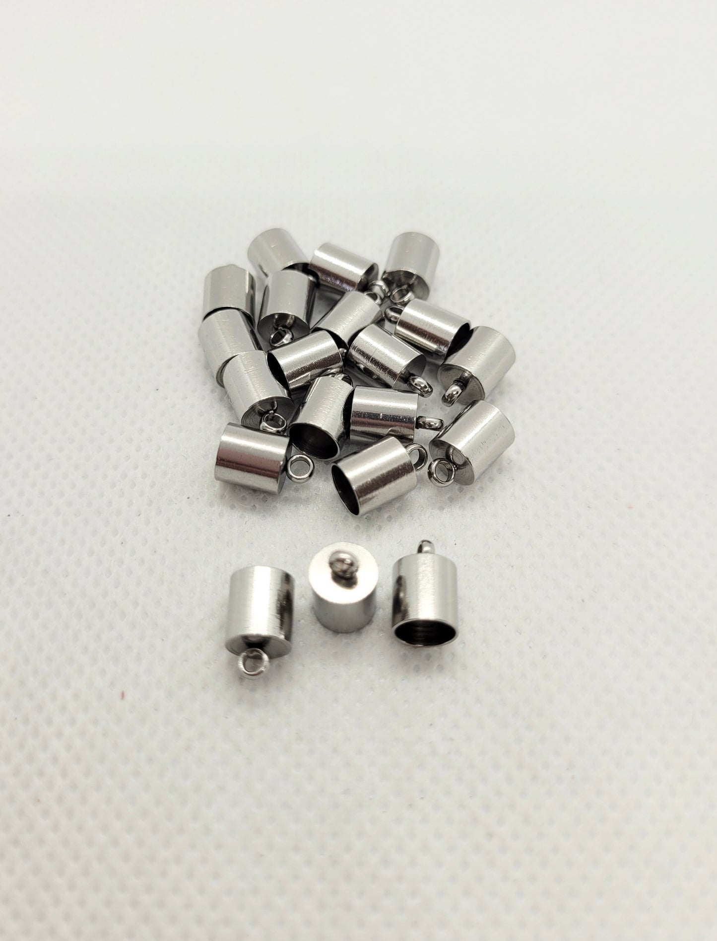 Silver Cord Ends, End Caps, 304 Stainless Steel, 20 pieces, 7x6mm, Hole 1.5mm, Inner Diameter 5mm