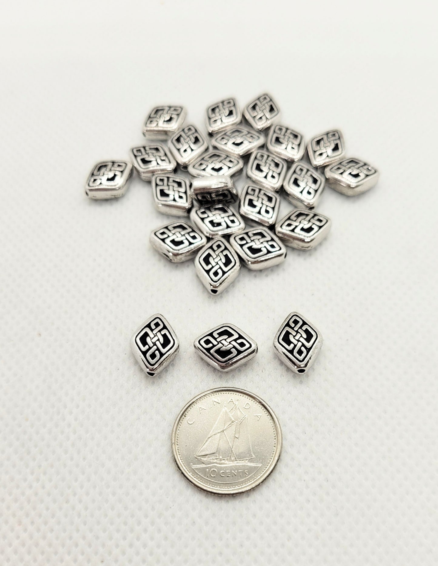 Silver Celtic Diamond Spacer Bead by TierraCast, 5 pcs, 11x8.5x4.5mm, Hole 1mm, Pewter, Hypo Allergenic