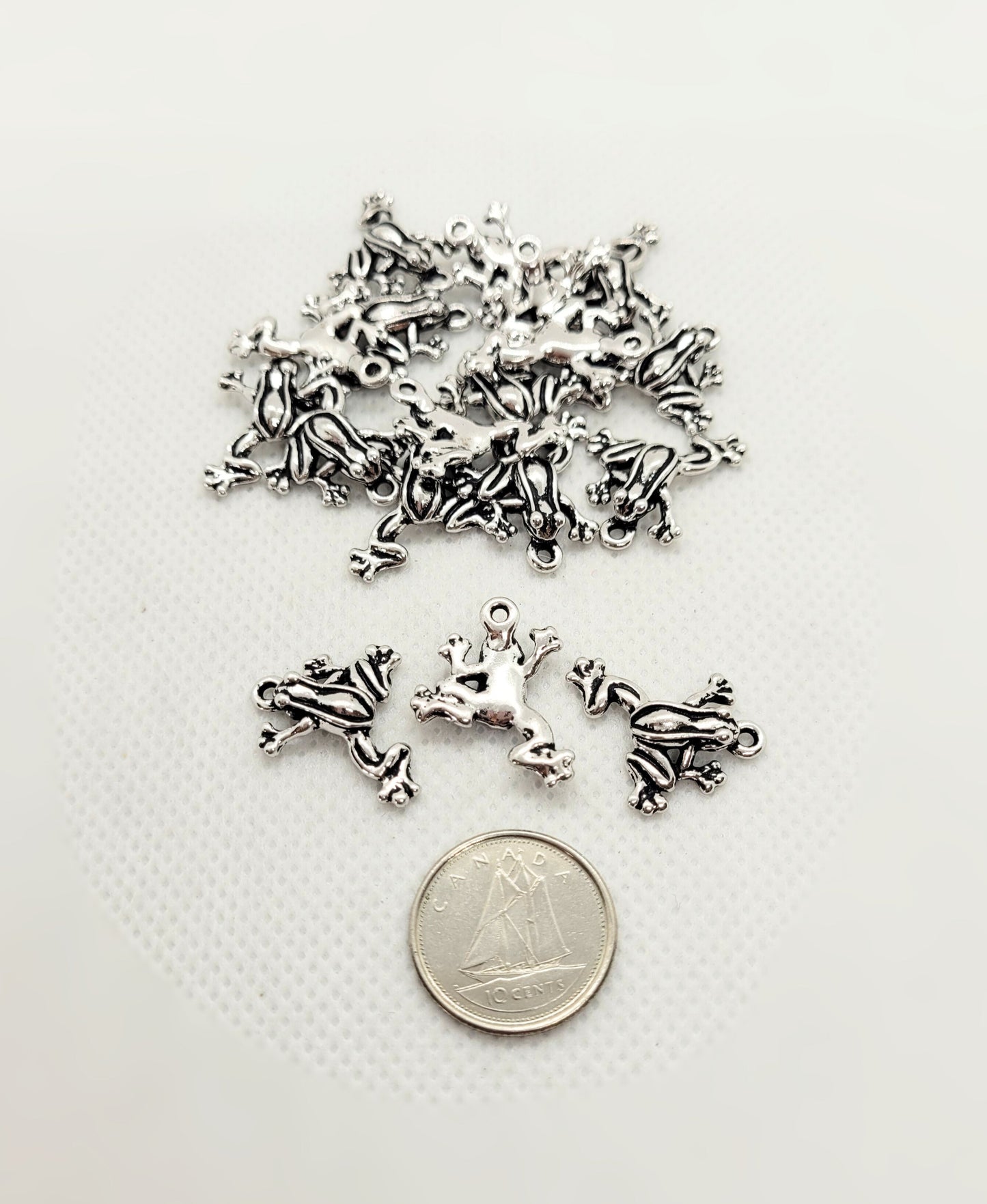 Silver Frog Charm Pendant by TierraCast, Cast Pewter, Lead Free, 20x15mm, Hole 2mm, priced per piece