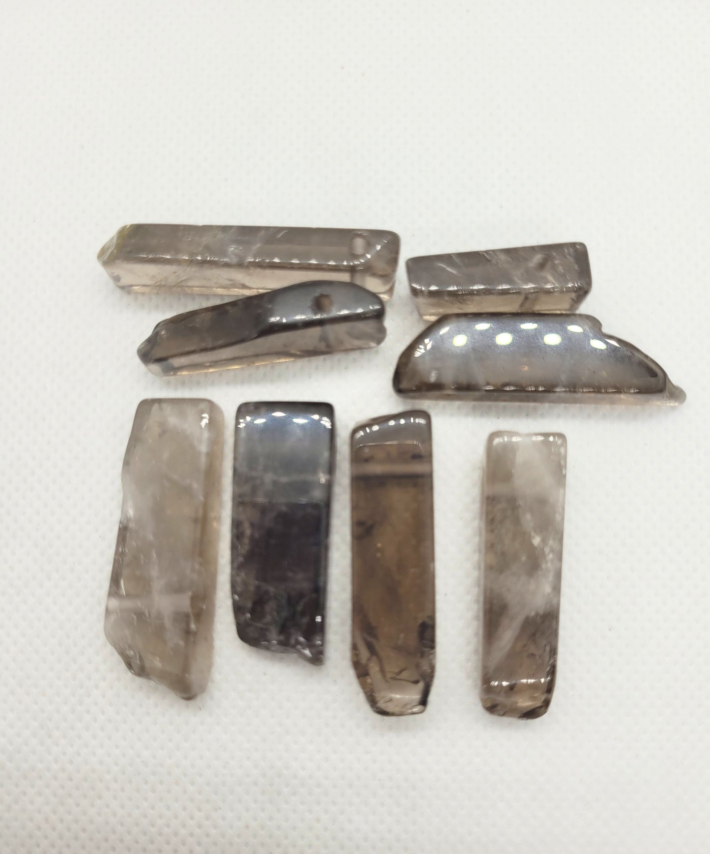 Natural Smoky Quartz Points, Loose, Semi Polish, 4 pieces, Top Drilled, Not Strung, Rectangle, about 20~65x7~15x6~10mm, Hole: 2mm