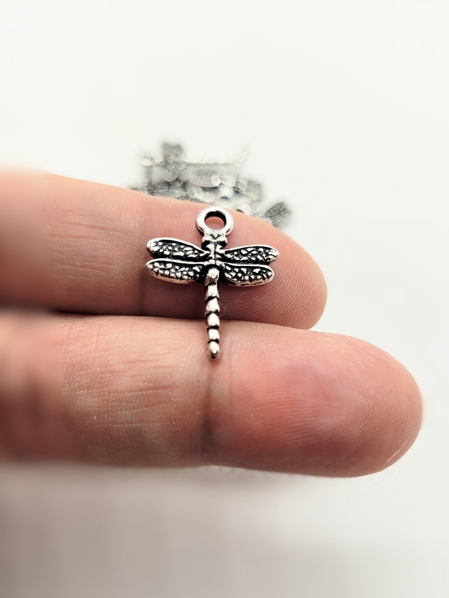 Silver Dragonfly Charm Pendant by TierraCast, Cast Pewter, Lead Free, 30x15mm, Hole 2mm, priced per piece