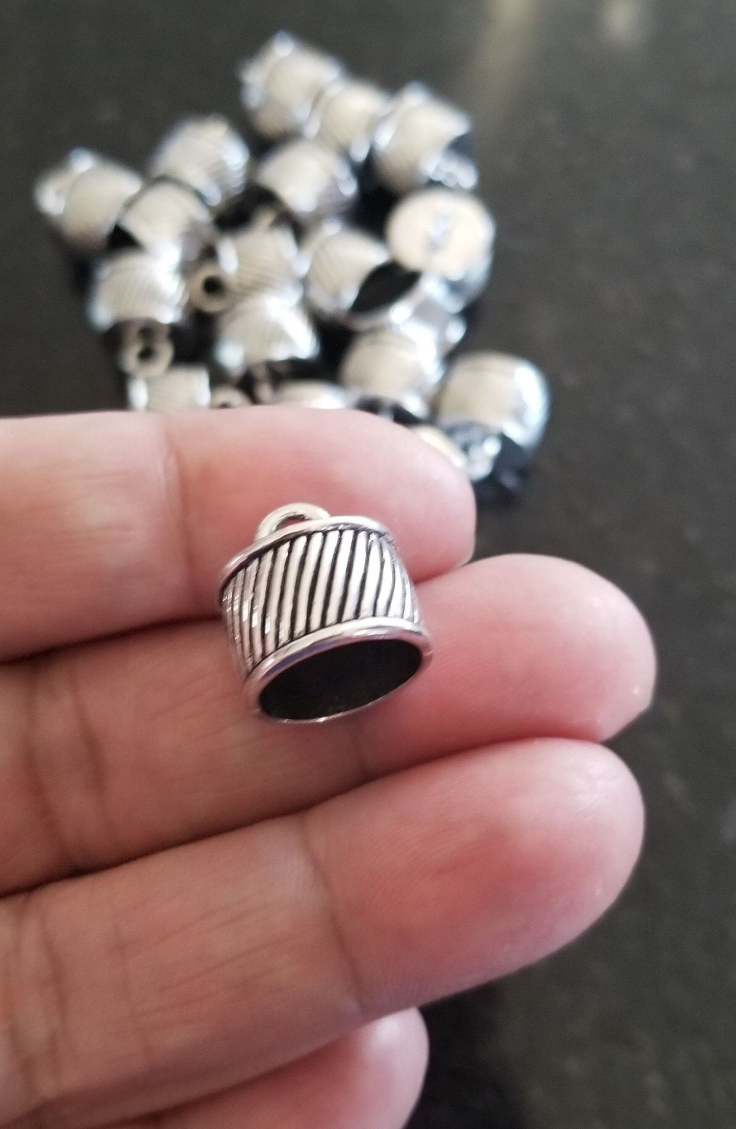 10 pieces Tibetan Style Alloy Cord Ends, Tassel caps, Antique silver colour, 15.5 x 14.5mm, Hole 3.5mm; Inner Diameter 12mm