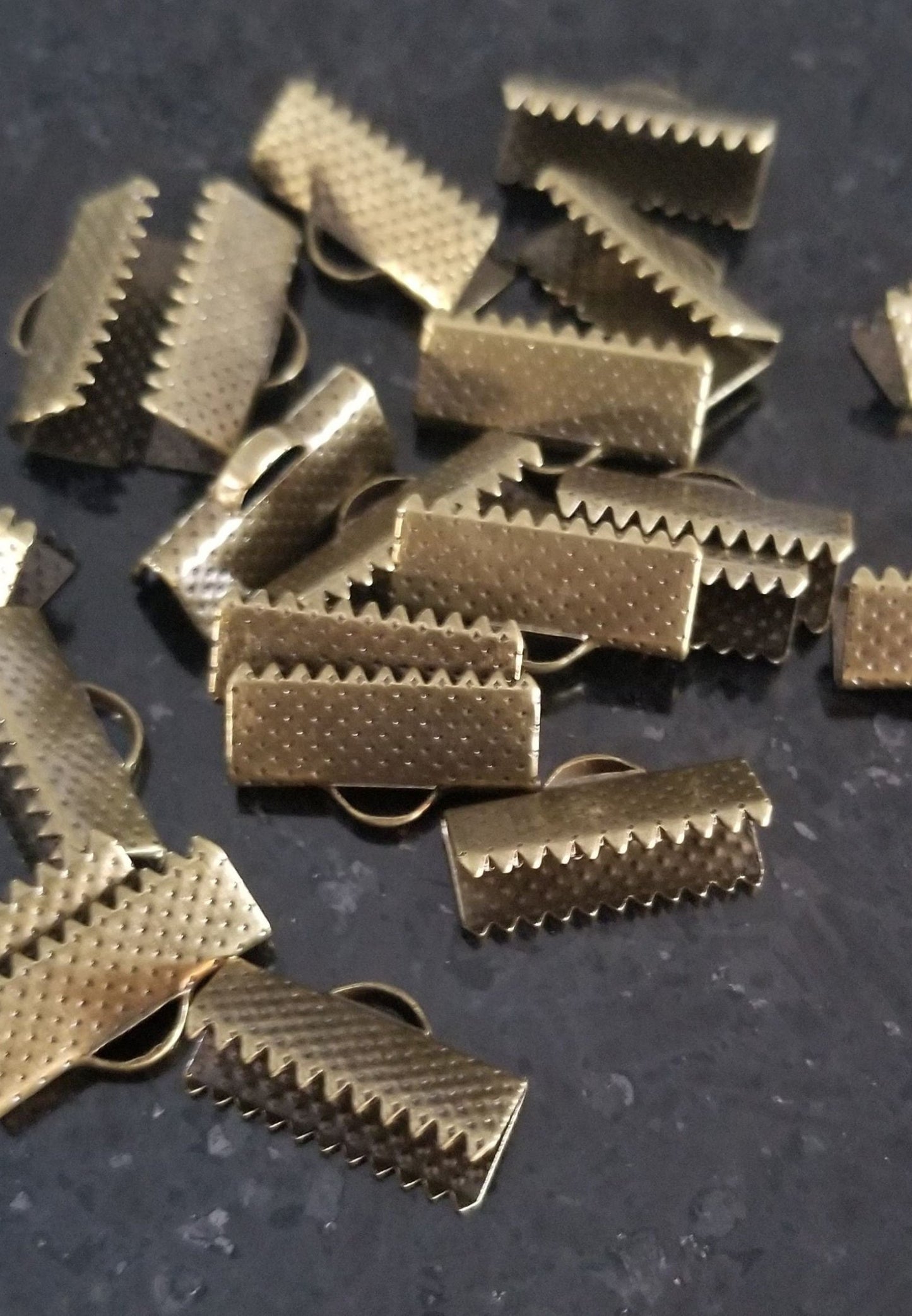 10 pieces Folding Ribbon Crimp Ends, Antique Bronze Color, about 16mm wide, 8mm long, 5mm thick, hole: 1-2 mm