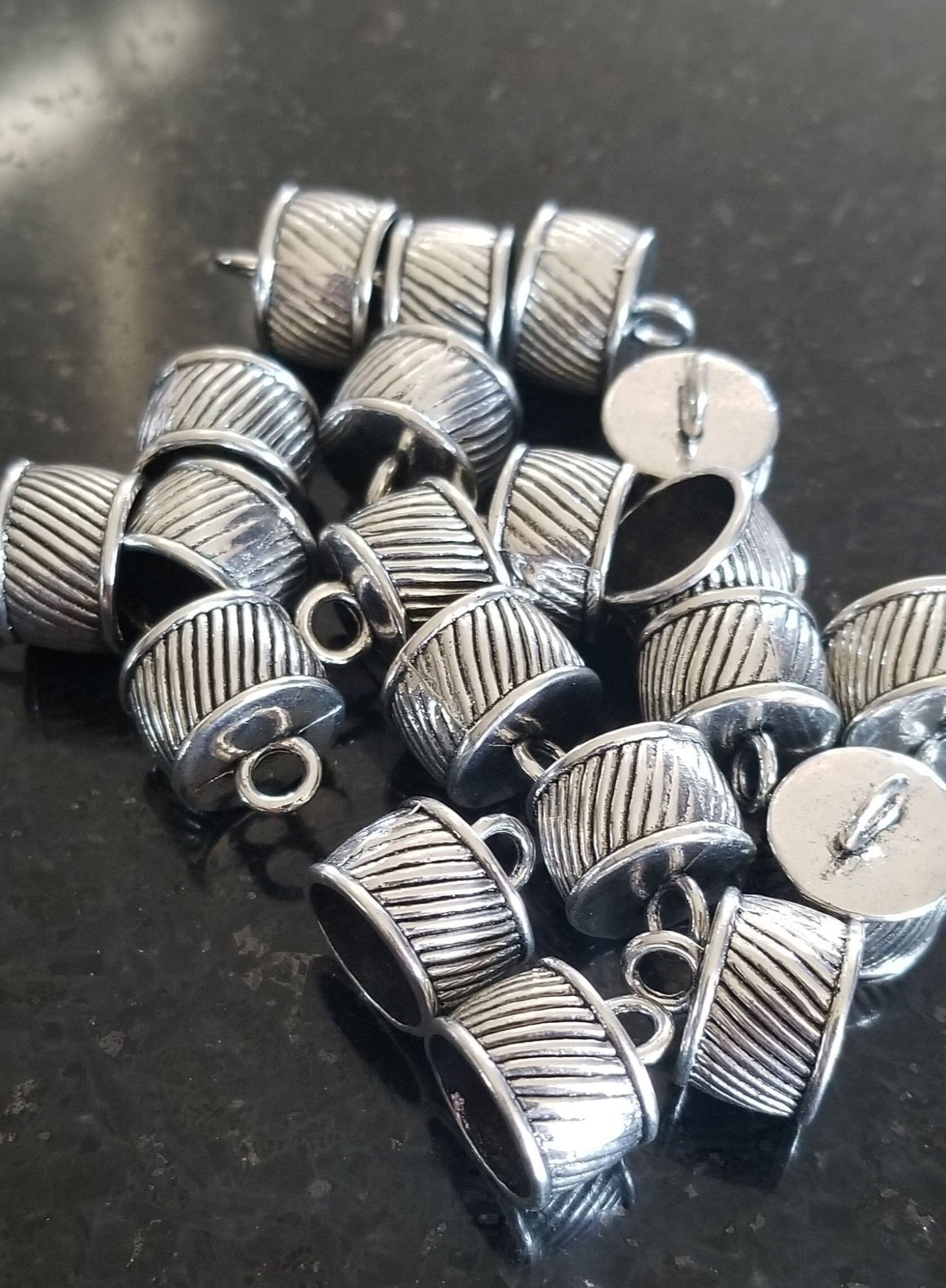 10 pieces Tibetan Style Alloy Cord Ends, Tassel caps, Antique silver colour, 15.5 x 14.5mm, Hole 3.5mm; Inner Diameter 12mm