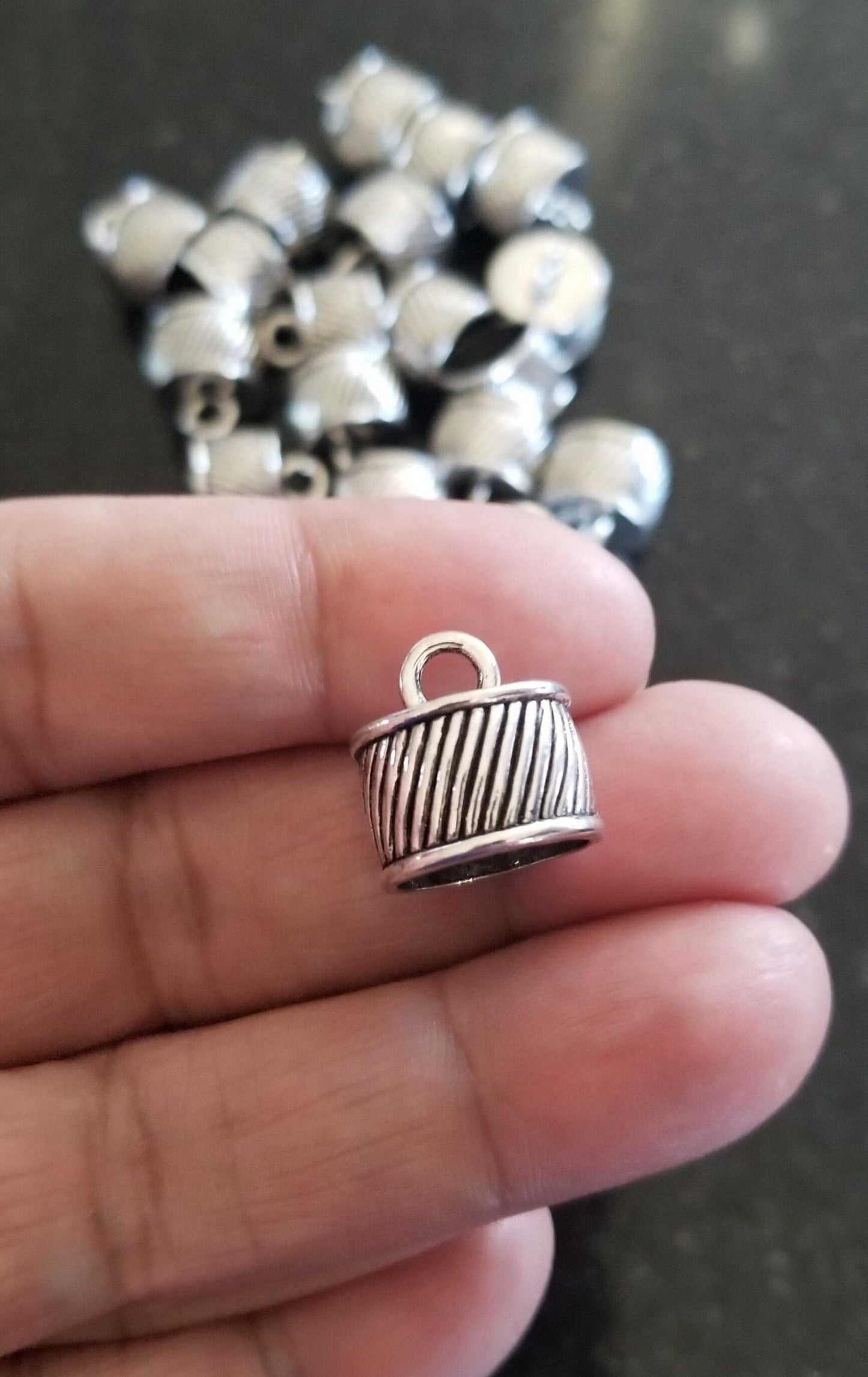 10 pieces Tibetan Style Alloy Cord Ends, Tassel caps, Antique silver colour, 15.5 x 14.5mm, Hole 3.5mm; Inner Diameter 12mm