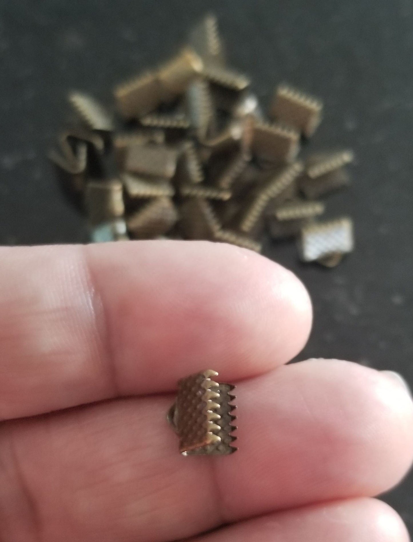 20 pieces Folding Ribbon Crimp Ends, Antique Bronze, about 8mm wide, 6mm long,5mm thick, hole: 2mm