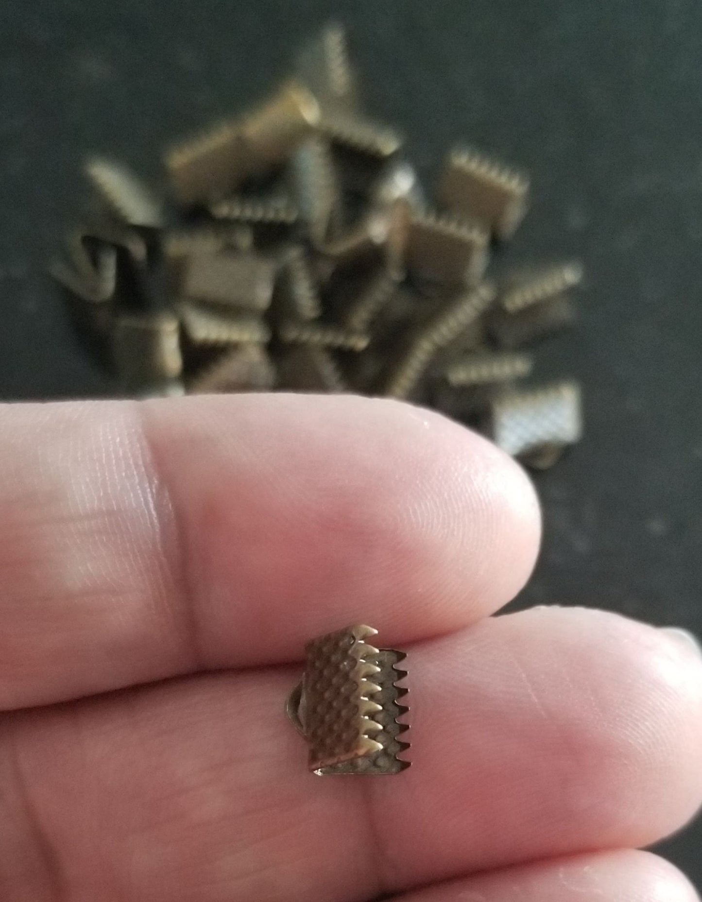 20 pieces Folding Ribbon Crimp Ends, Antique Bronze, about 8mm wide, 6mm long,5mm thick, hole: 2mm