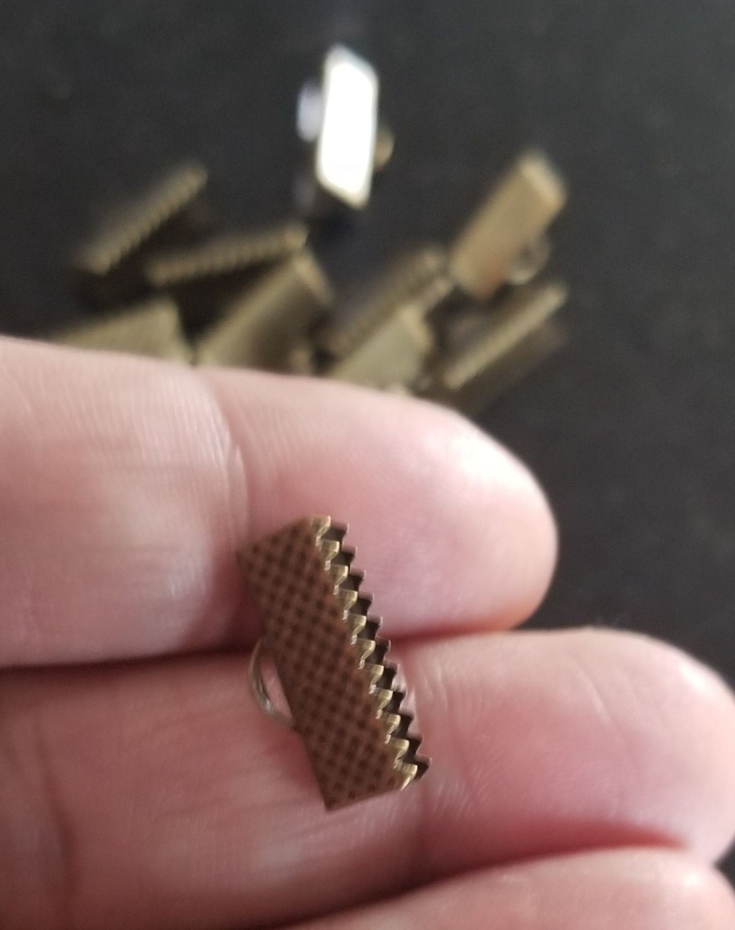 10 pieces Folding Ribbon Crimp Ends, Antique Bronze Color, about 16mm wide, 8mm long, 5mm thick, hole: 1-2 mm