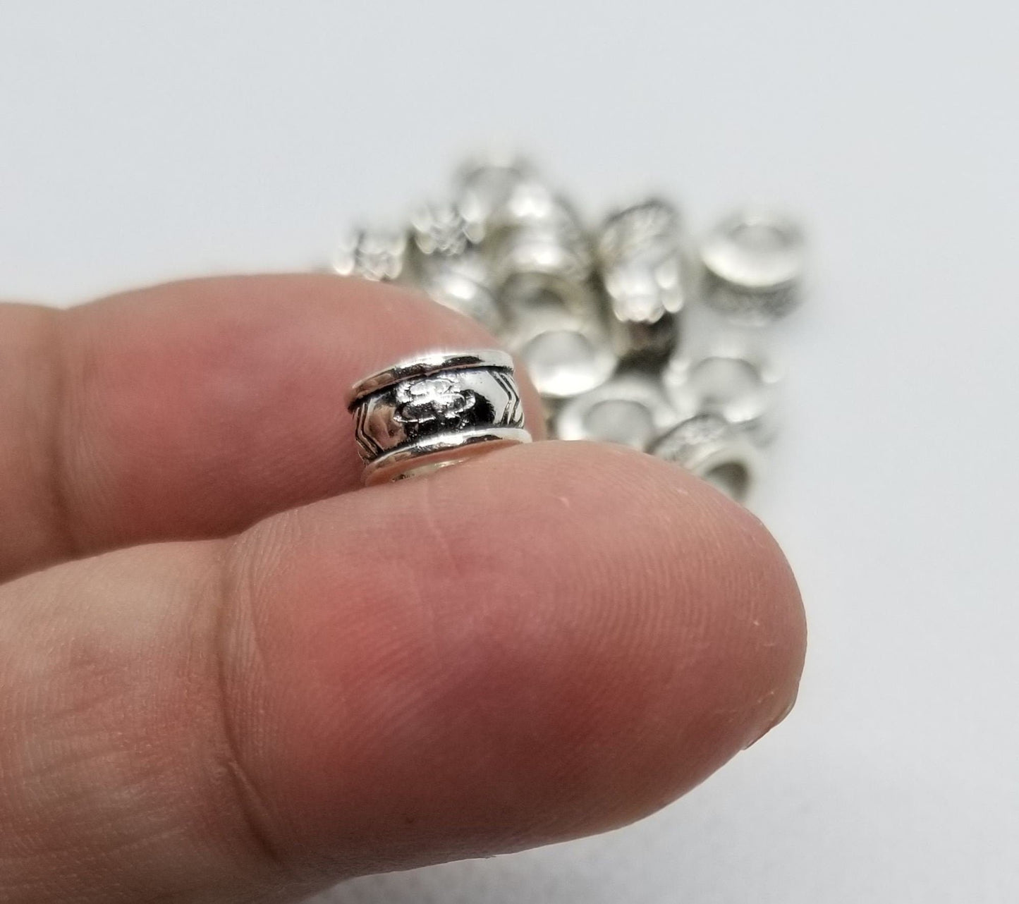 10 pcs Silver Column Spacer Beads, Tibetan Style, Lead, Cadmium Free, Antique Silver, 8mm x 4mm, Large hole 5mm