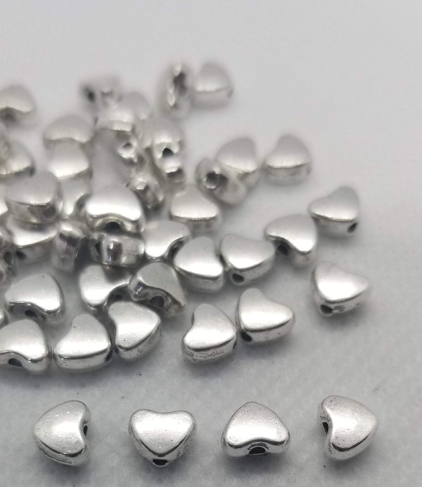 10 pieces Silver Heart Beads, Alloy Beads, Lead Free, Nickel Free, Heart, Antique Silver, 6x5x3mm, Hole 1mm