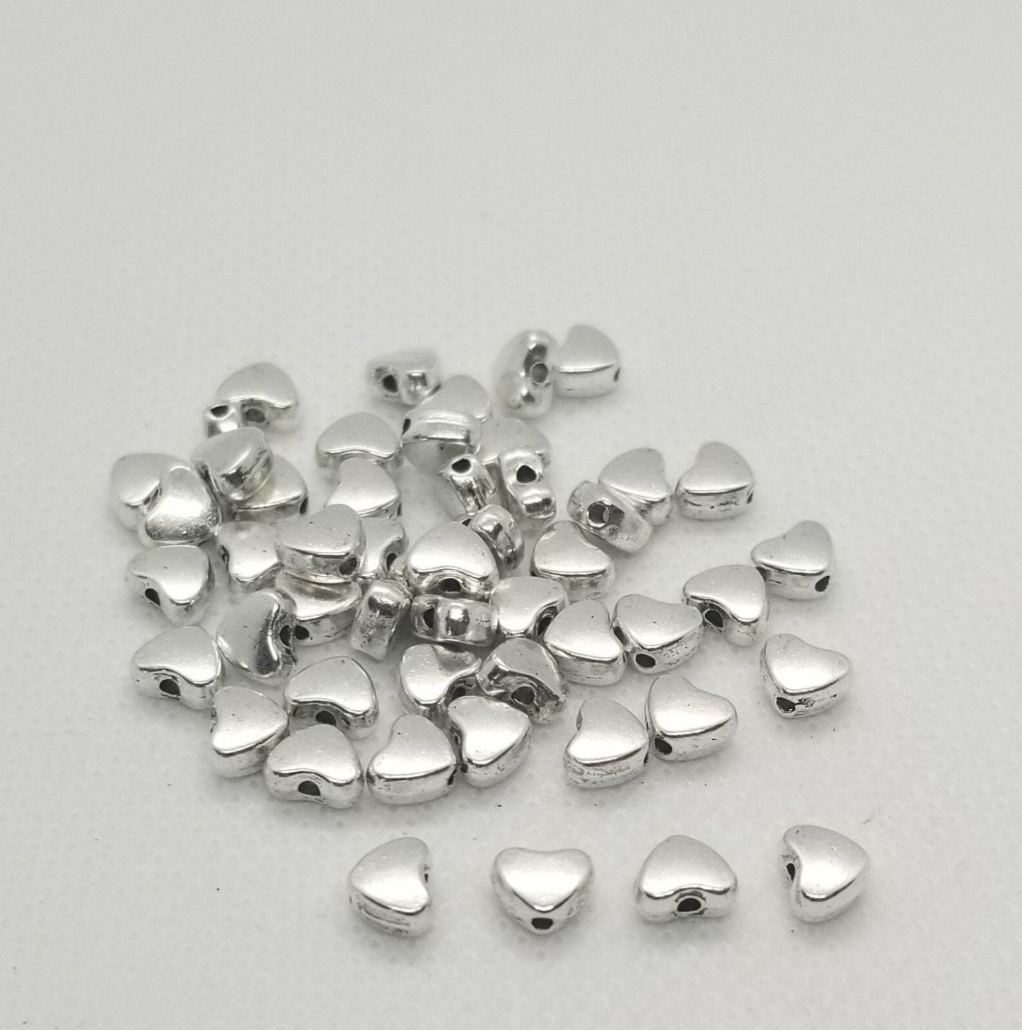 10 pieces Silver Heart Beads, Alloy Beads, Lead Free, Nickel Free, Heart, Antique Silver, 6x5x3mm, Hole 1mm
