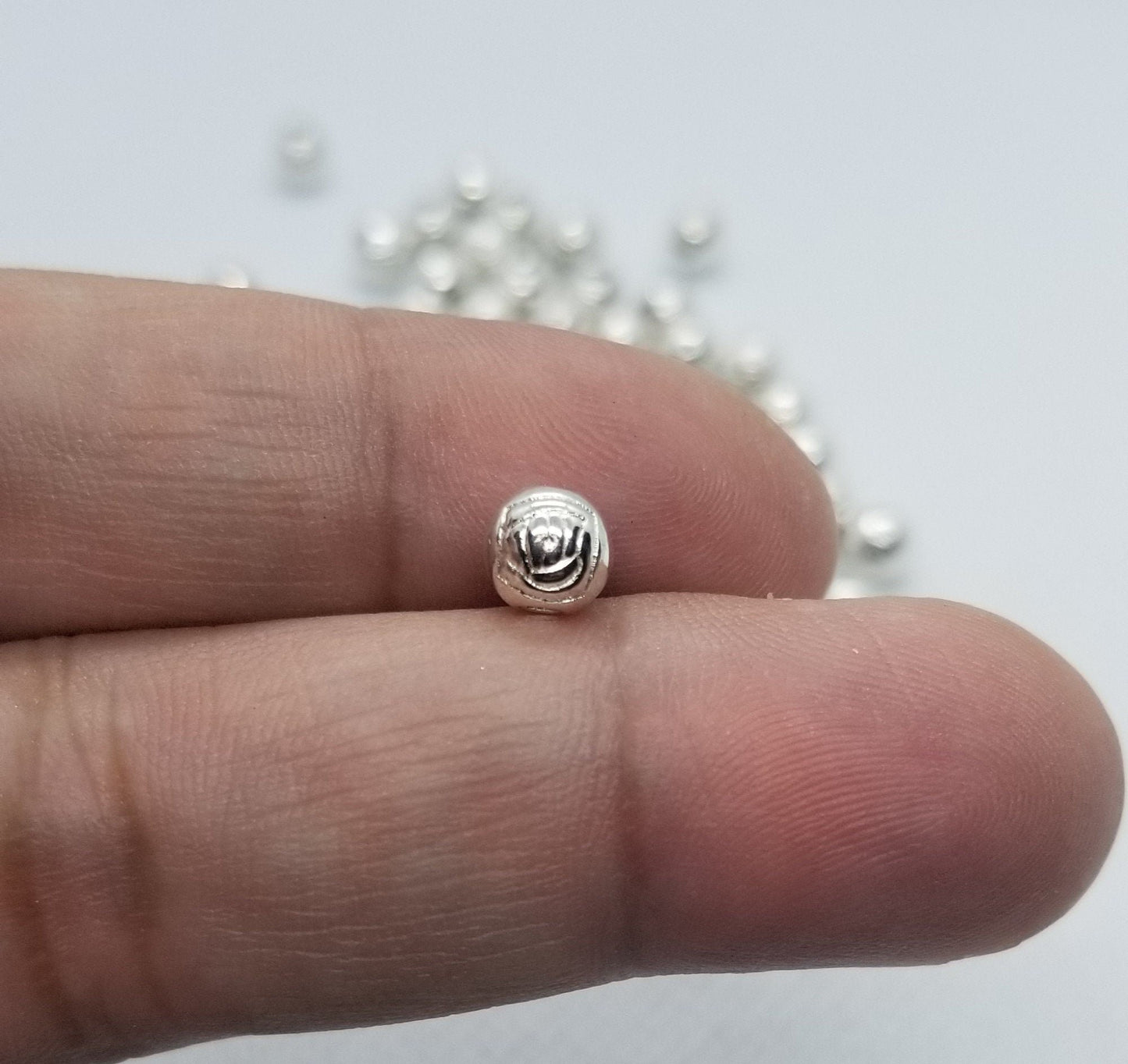 10 pieces Platinum Spacer Bead, Etched with Rose, Bright Silver, Tibetan Style Alloy, Lead Free, Nickel Free, 7x6mm, Large Hole 2mm