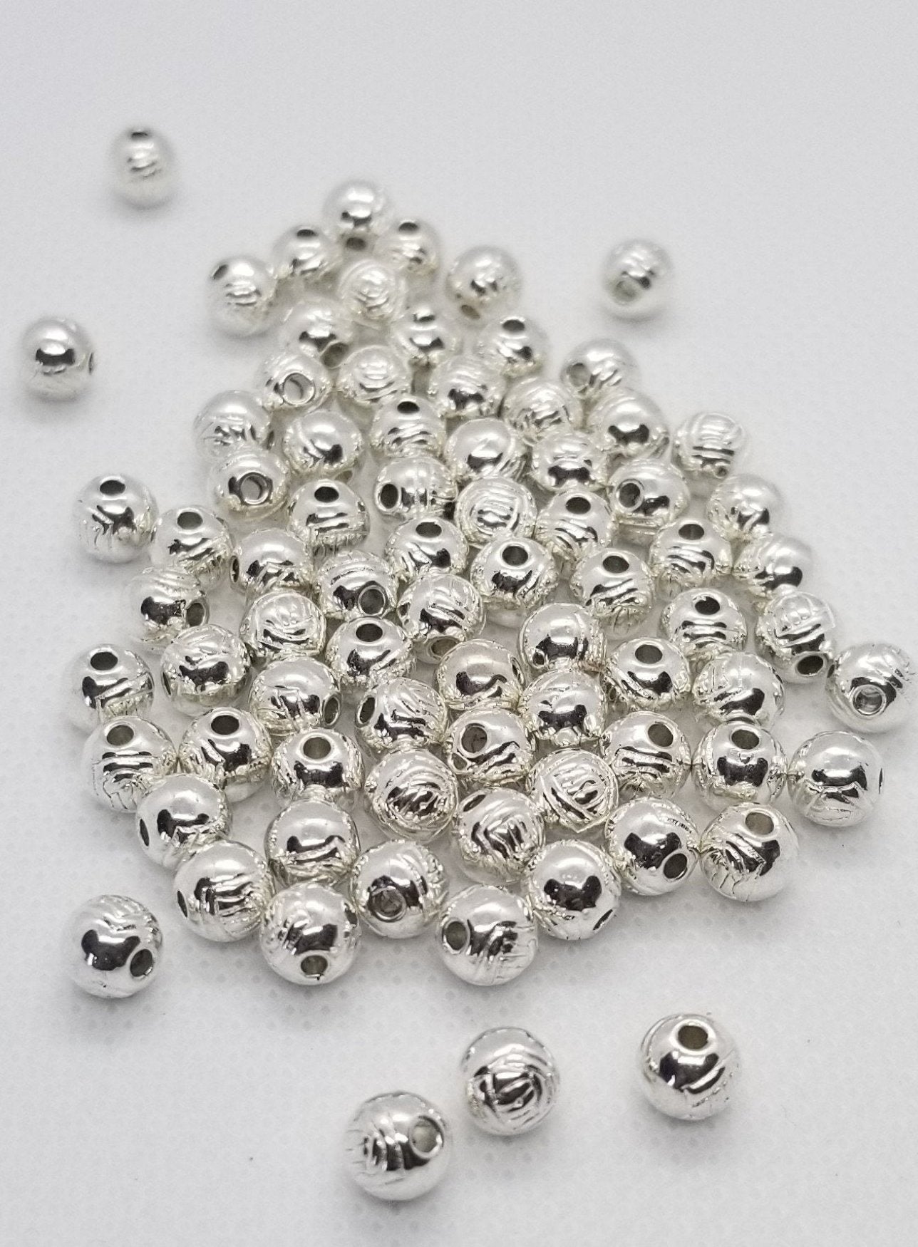 10 pieces Platinum Spacer Bead, Etched with Rose, Bright Silver, Tibetan Style Alloy, Lead Free, Nickel Free, 7x6mm, Large Hole 2mm