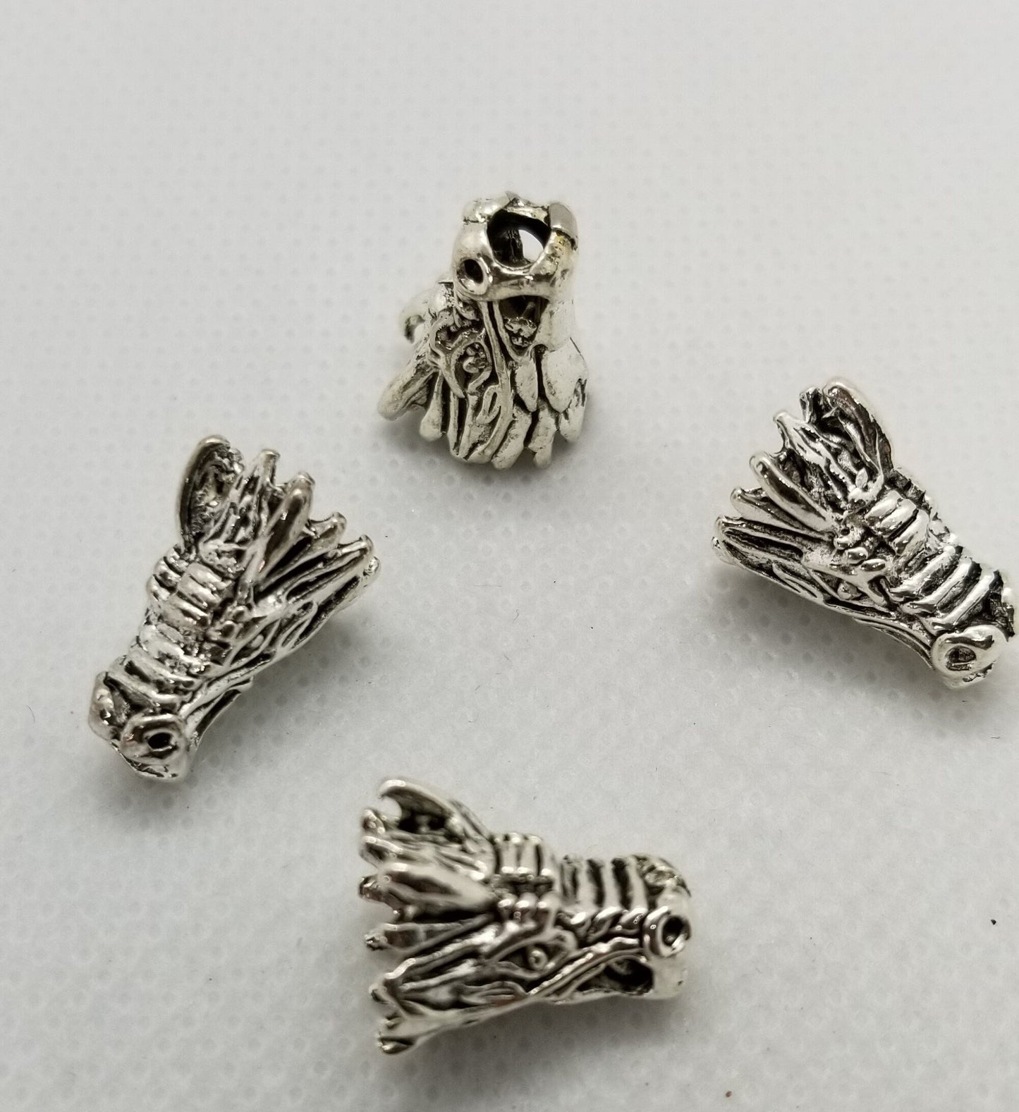4 pieces Dragon Head Bead, Tibetan Style Alloy, Bead Cap, Antique Silver, 15x10x11mm, Large Hole 3mm, Unique Dragon Bead